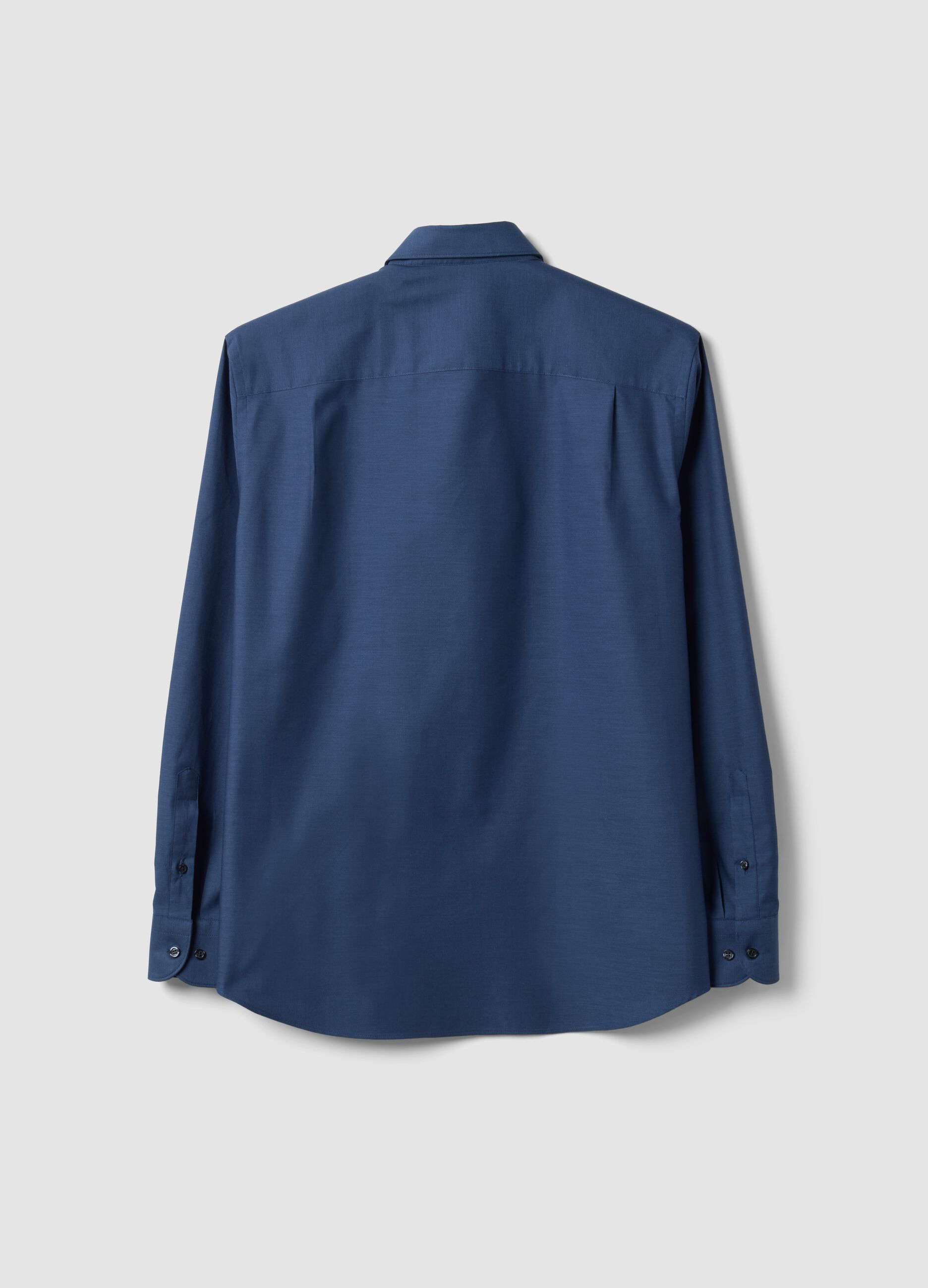 Blue pure cotton shirt with French collar, regular fit, easy iron