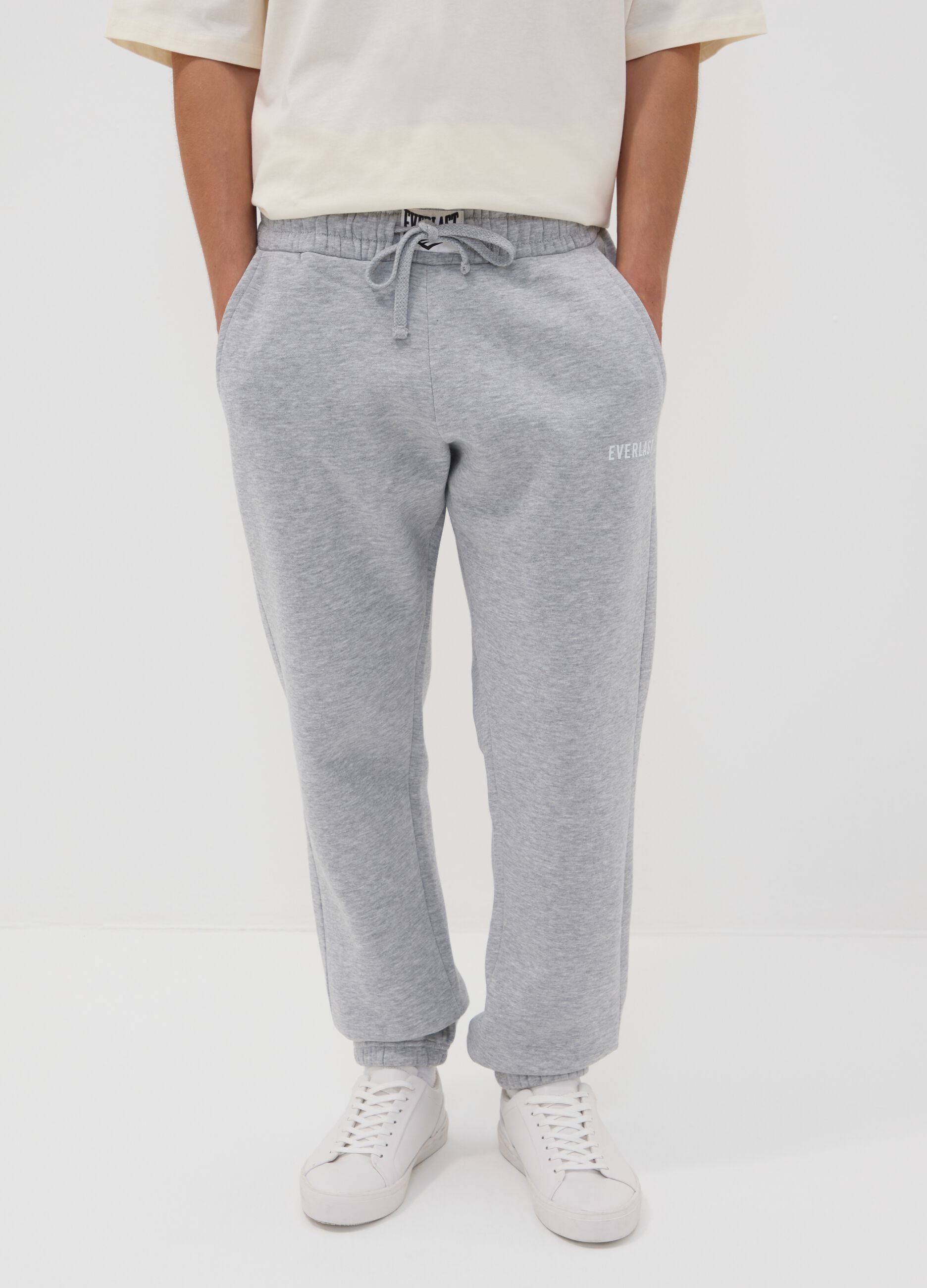 Grey cotton-blend joggers with logo