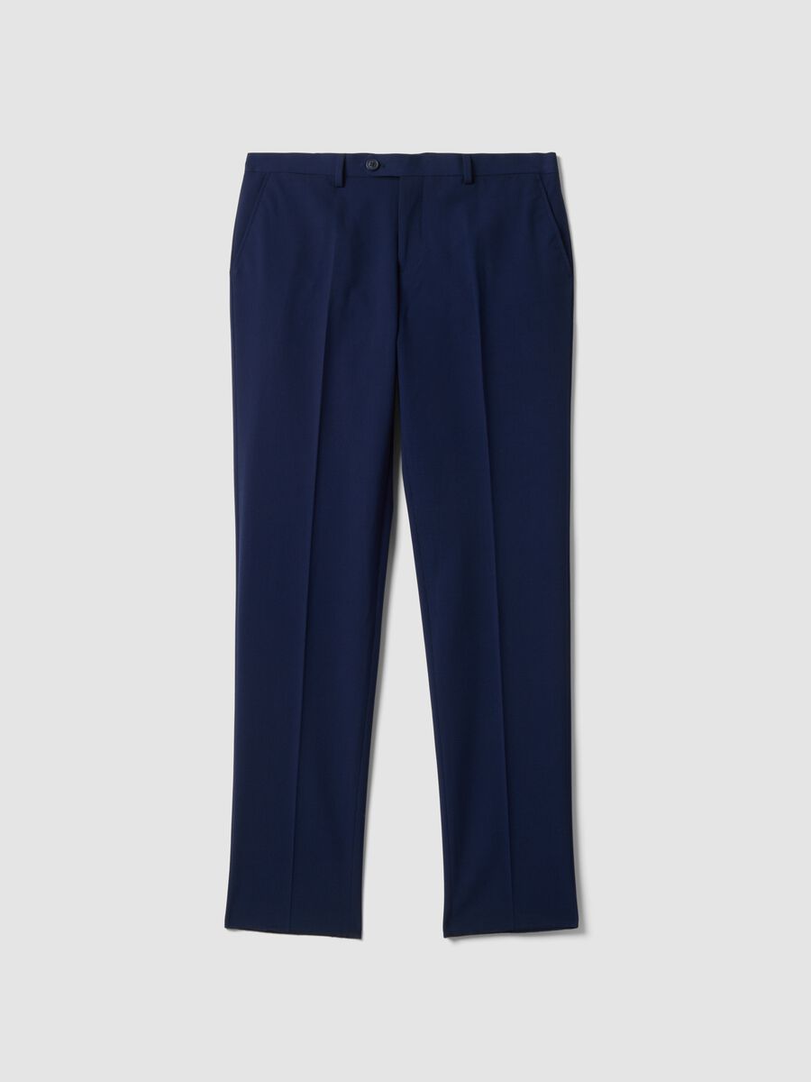 Pantaloni formali blu in viscosa elasticizzata slim fit_0