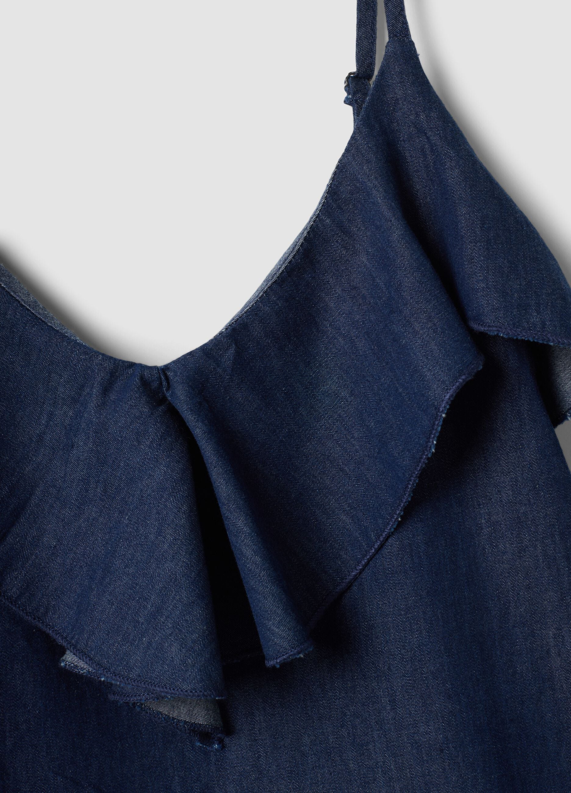 Blue pure cotton top with ruffle