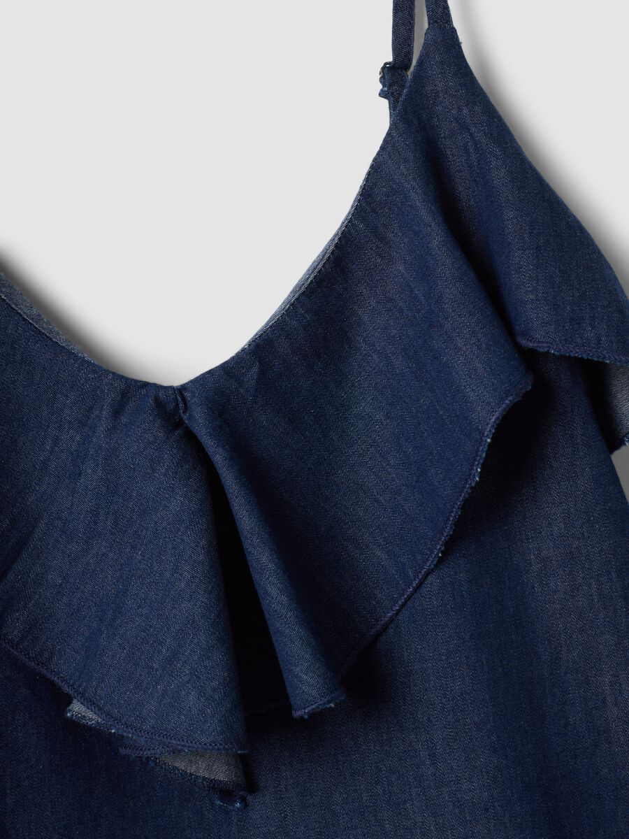 Top blu in puro cotone con volant_5