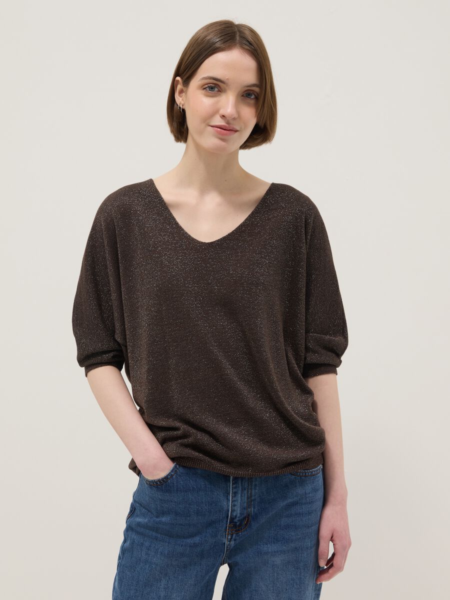 Maglia in misto modal marrone regular fit con design scintillante_1