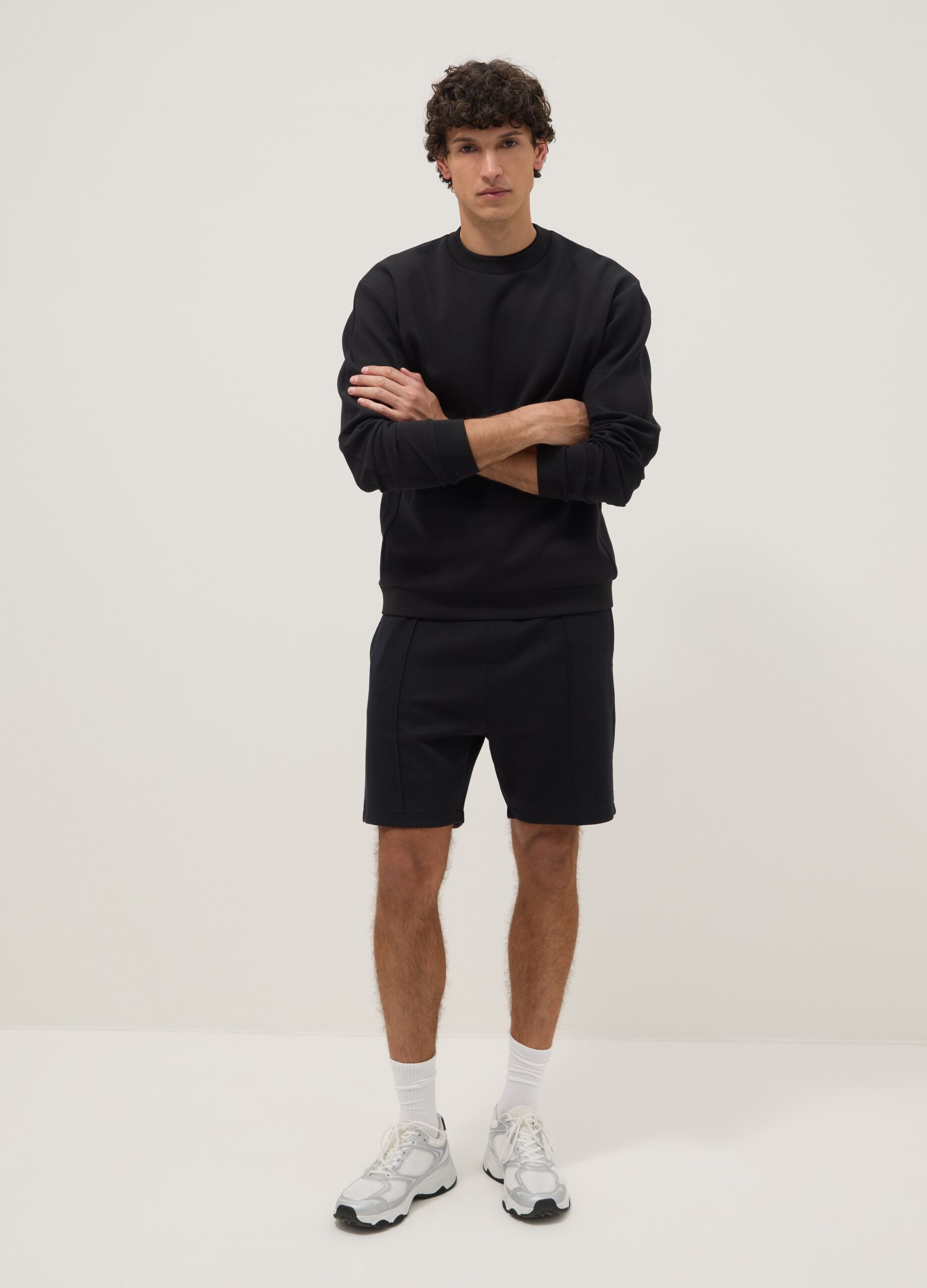 Black cotton-blend regular-fit shorts with drawstring