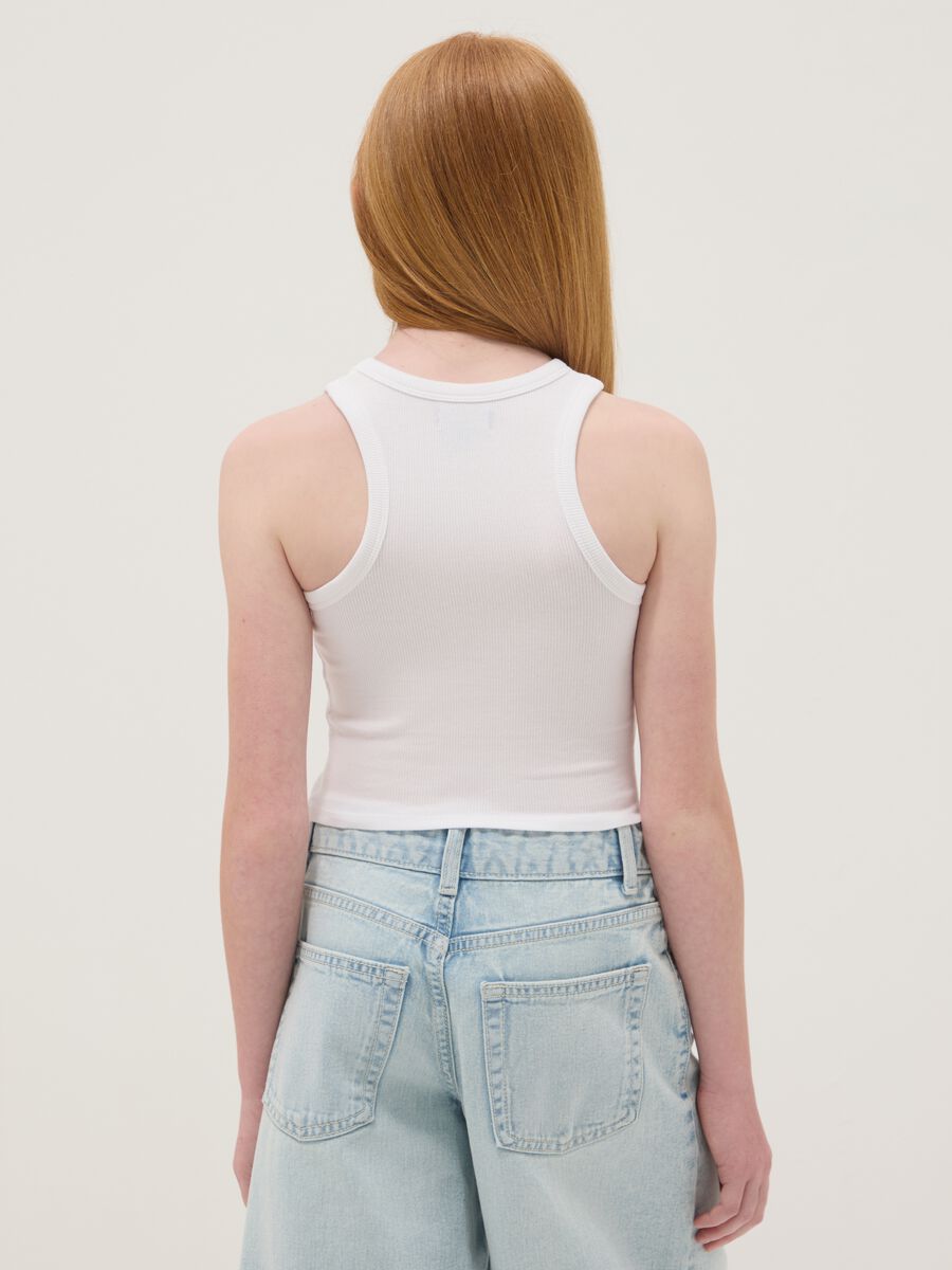 Tank top bianco in cotone elasticizzato con stampa per ragazza fitted_1