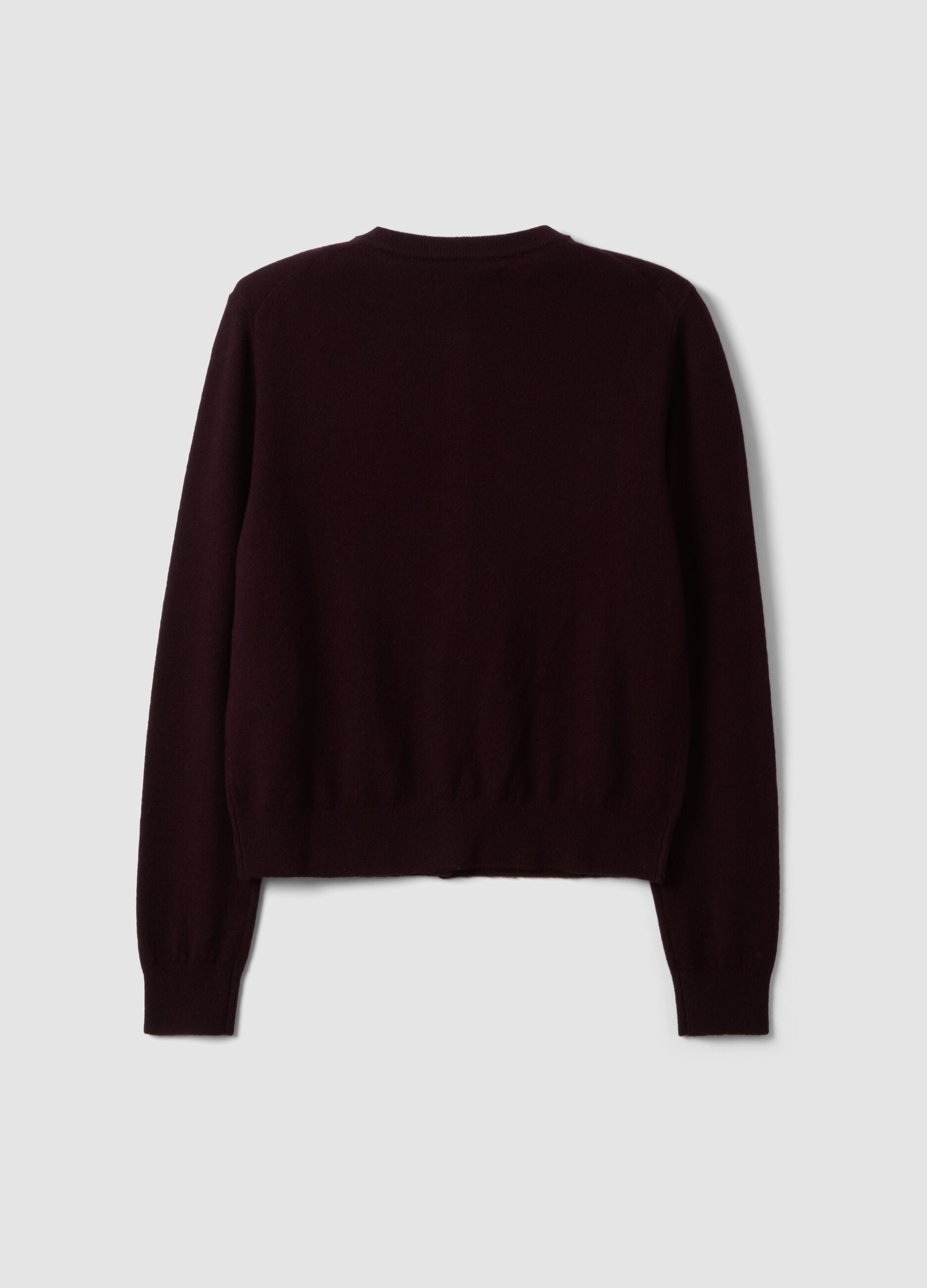 Purple pure wool crew-neck cardigan with buttons, regular fit