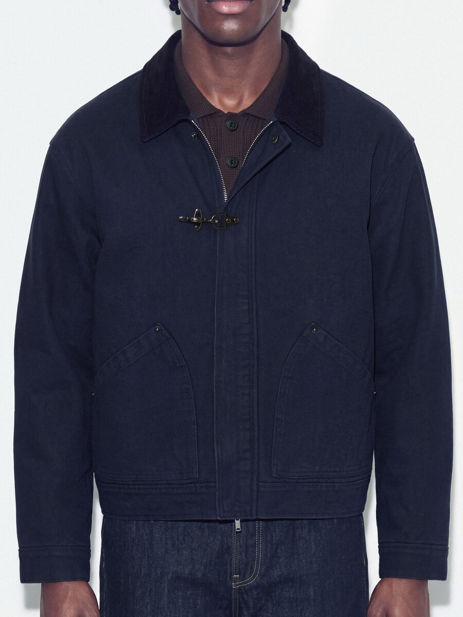 Giacca blu crop in puro cotone imbottita over fit_3