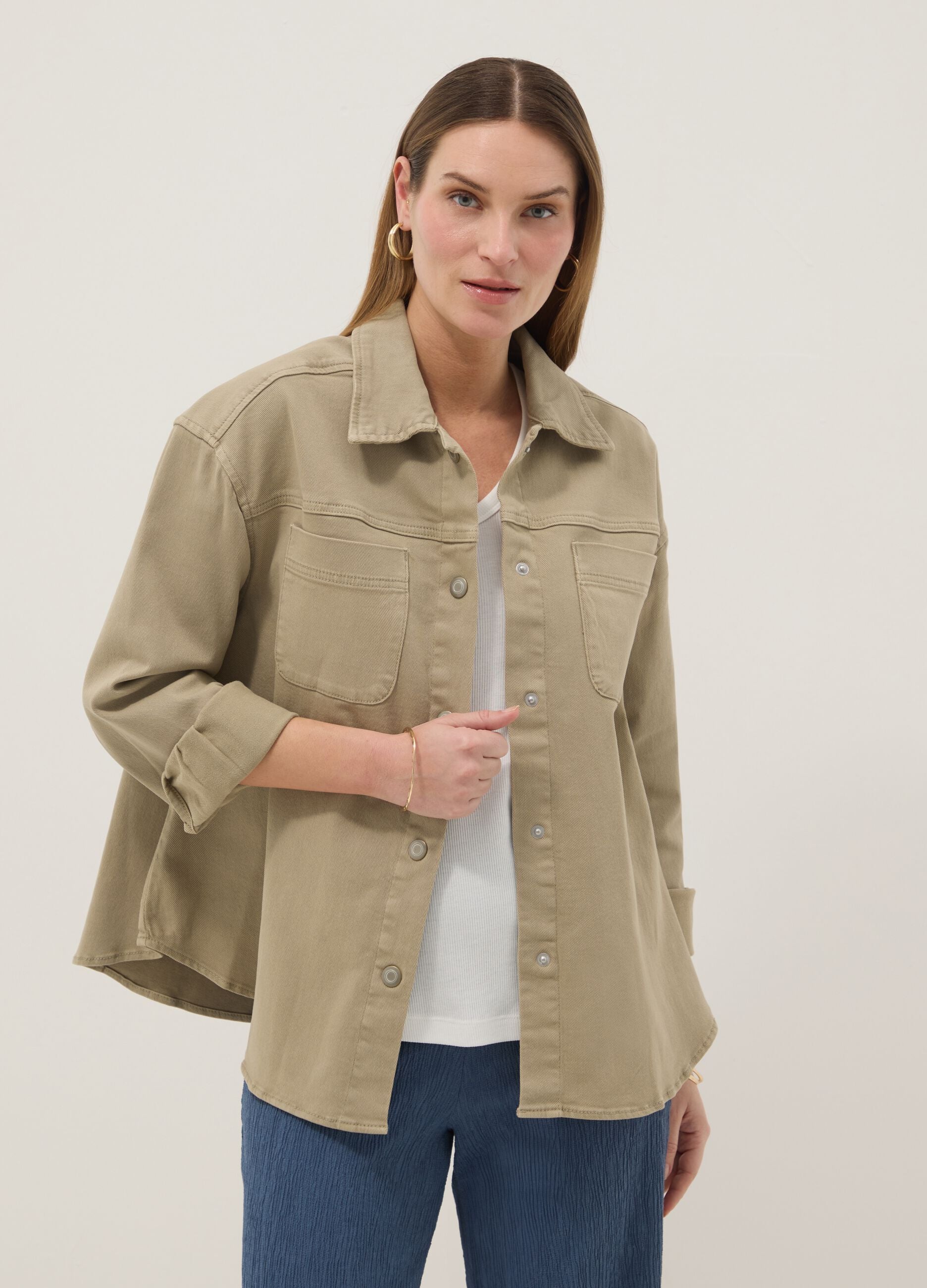 Beige Oversized Fit Stretch Cotton Maternity Shirt