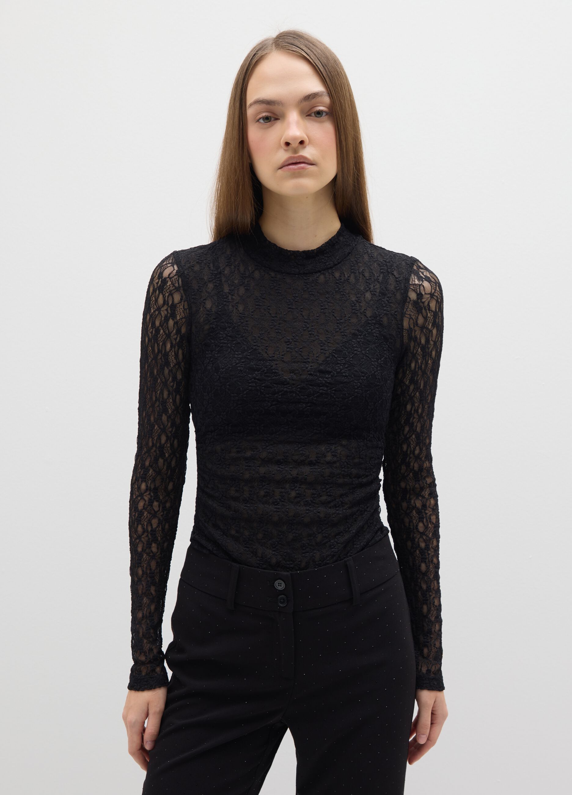 Black lace bodysuit without cups, regular fit