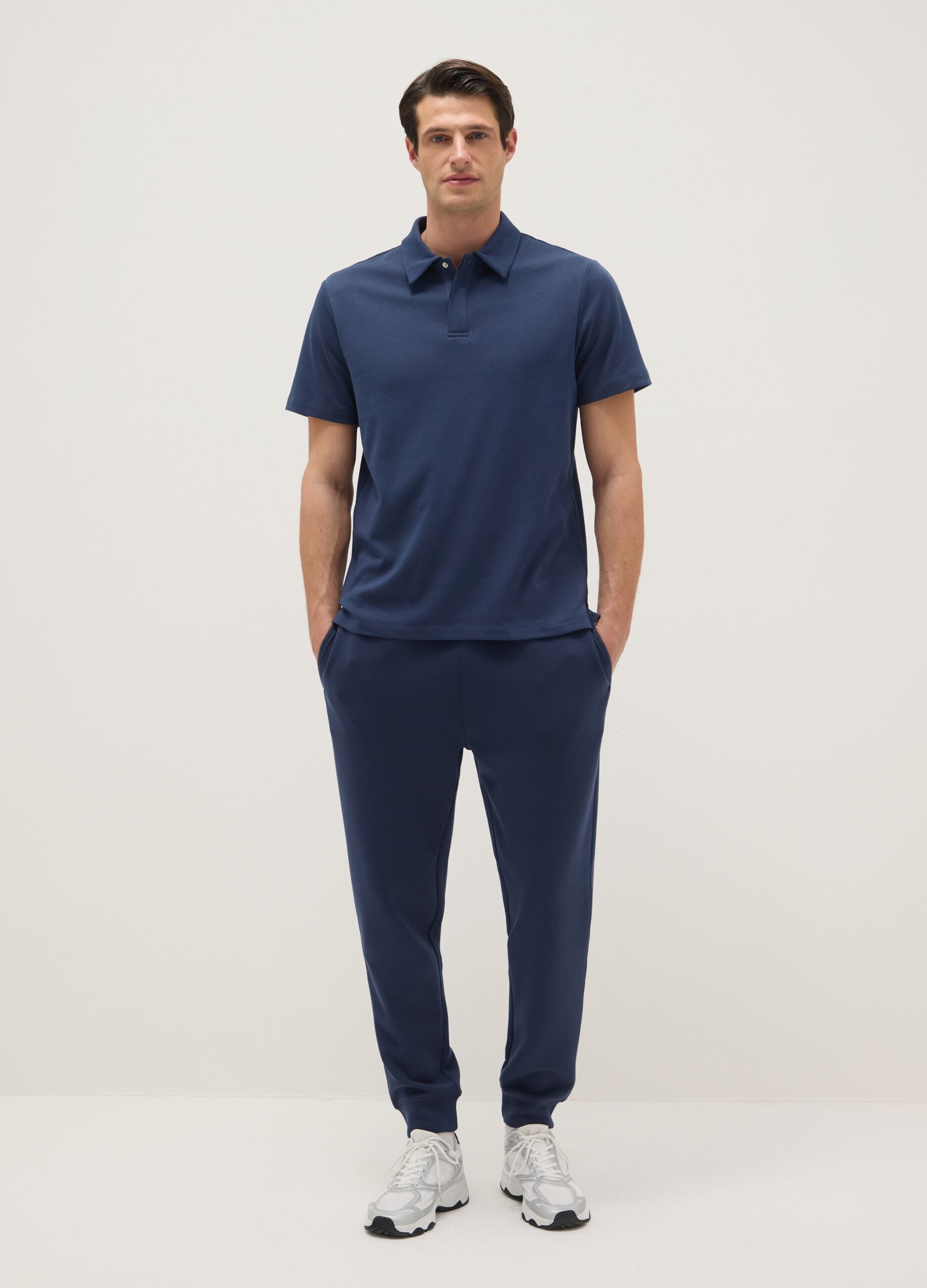 Blue short sleeve cotton blend polo shirt regular fit
