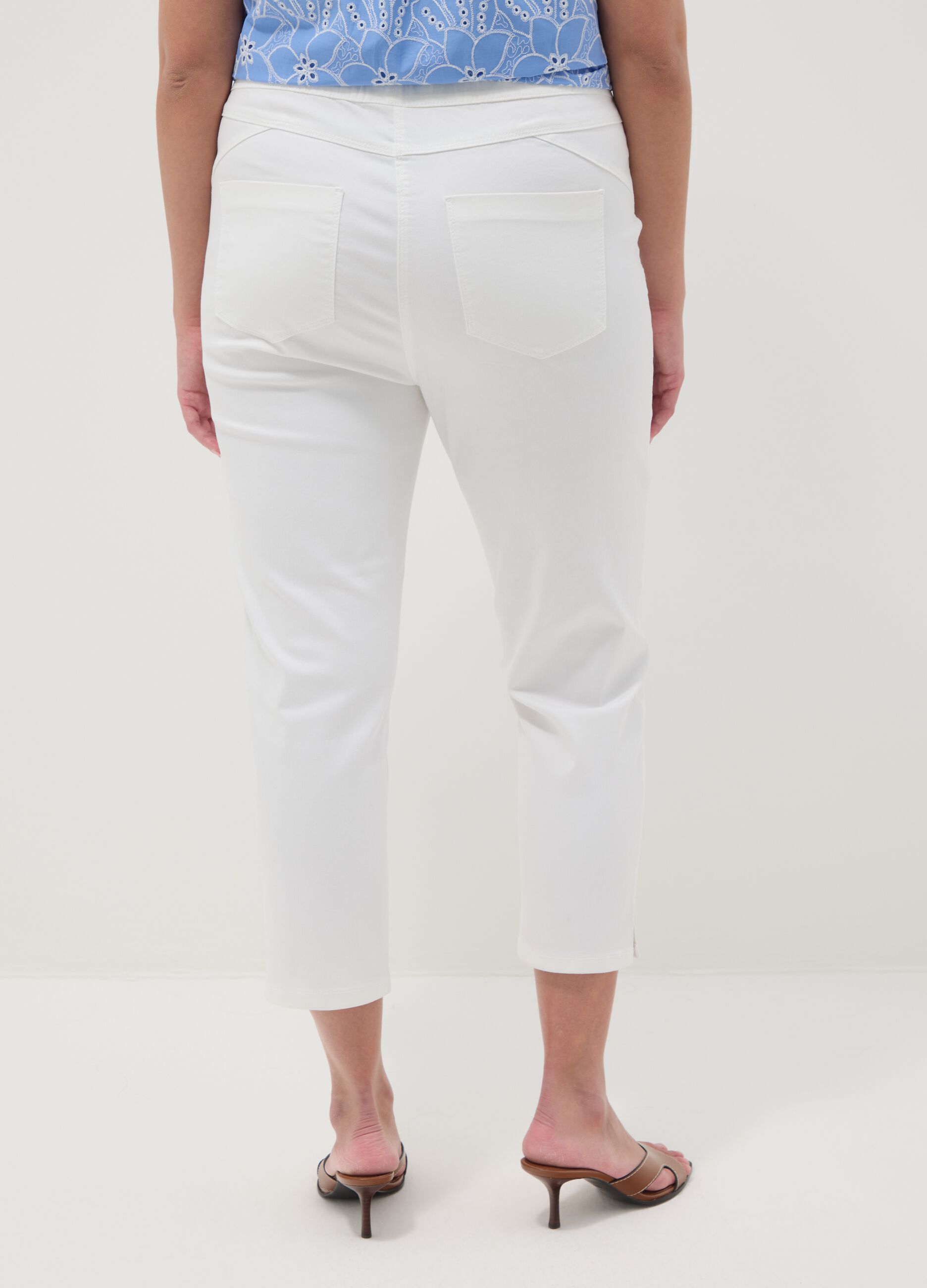 White slim fit stretch cotton blend trousers