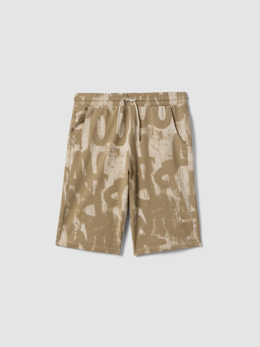 Shorts in puro cotone con stampa beige da ragazzo regular fit_3