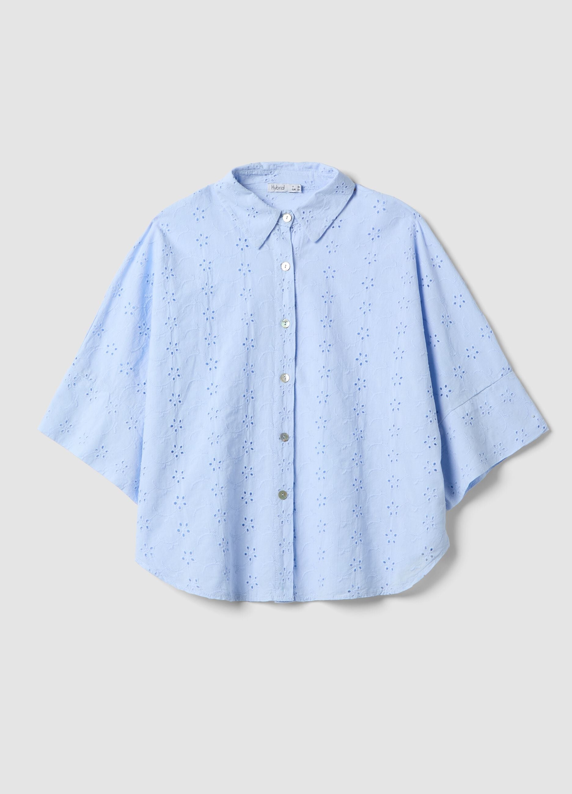 Sky blue openwork pure cotton shirt, regular fit