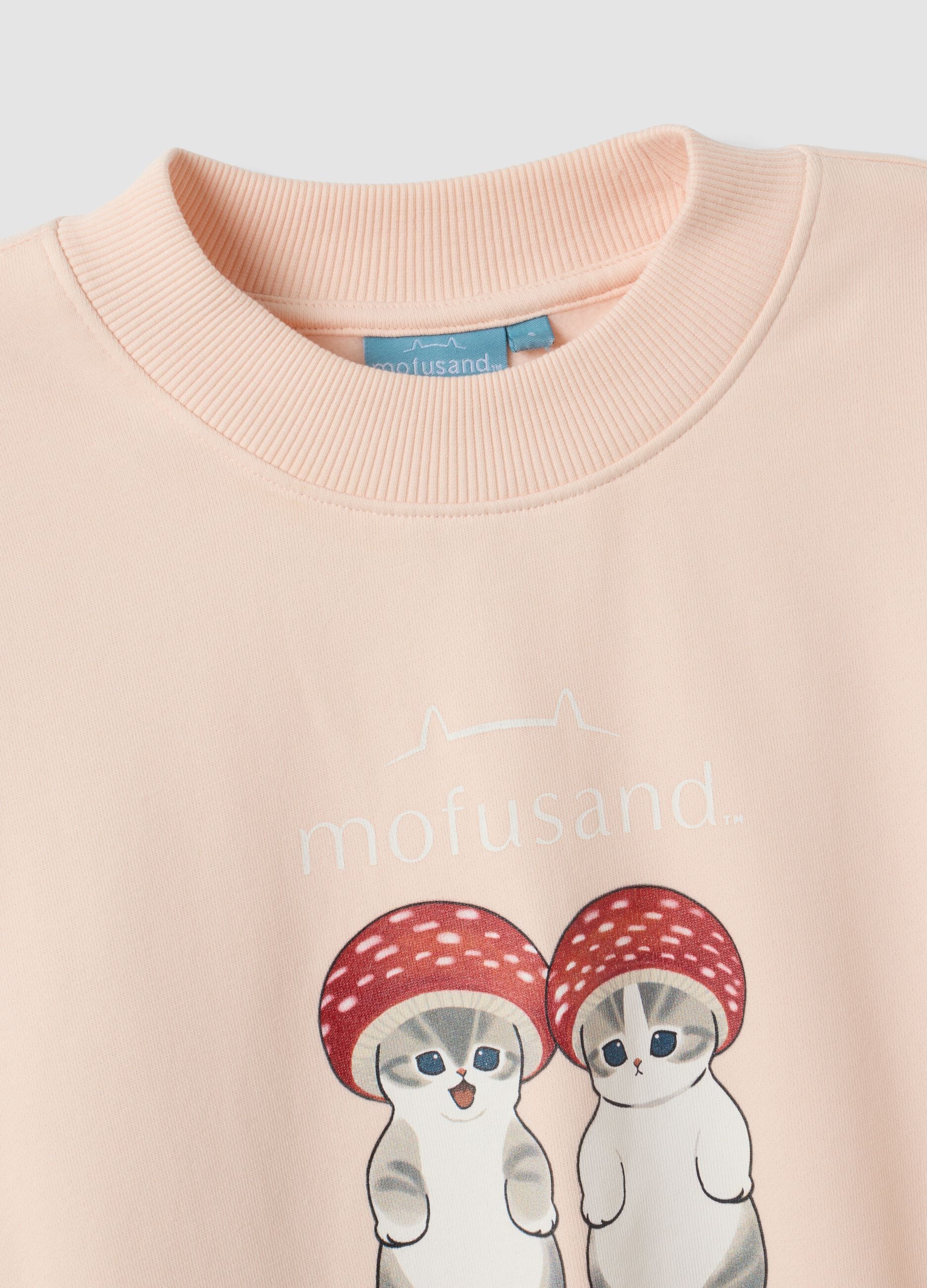 Pink cotton-blend sweatshirt with kitten print, regular fit