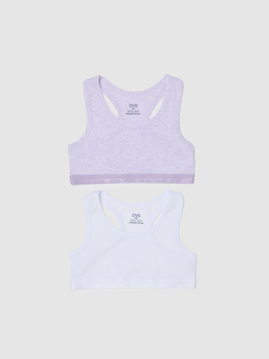 Girls' multicolour stretch cotton sports bras twin pack_0