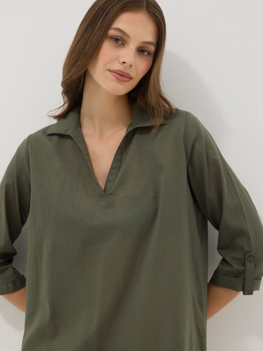 Green pure organic cotton kaftan with V-neck_2