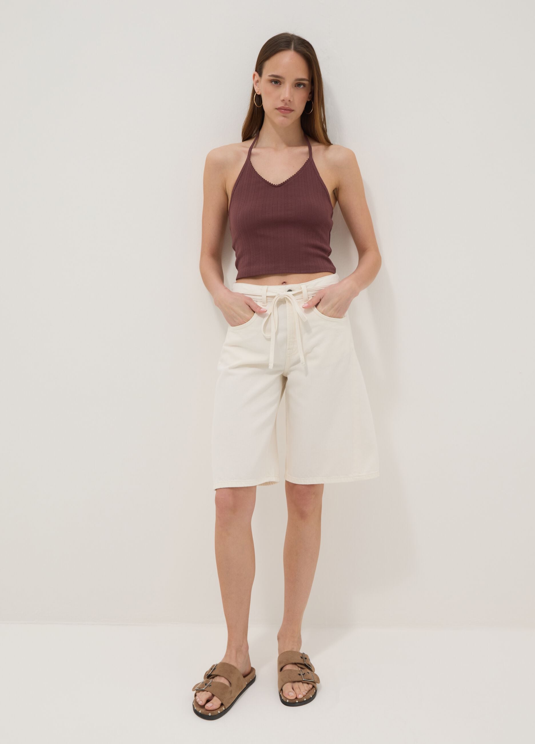 Short brown pure cotton tank top