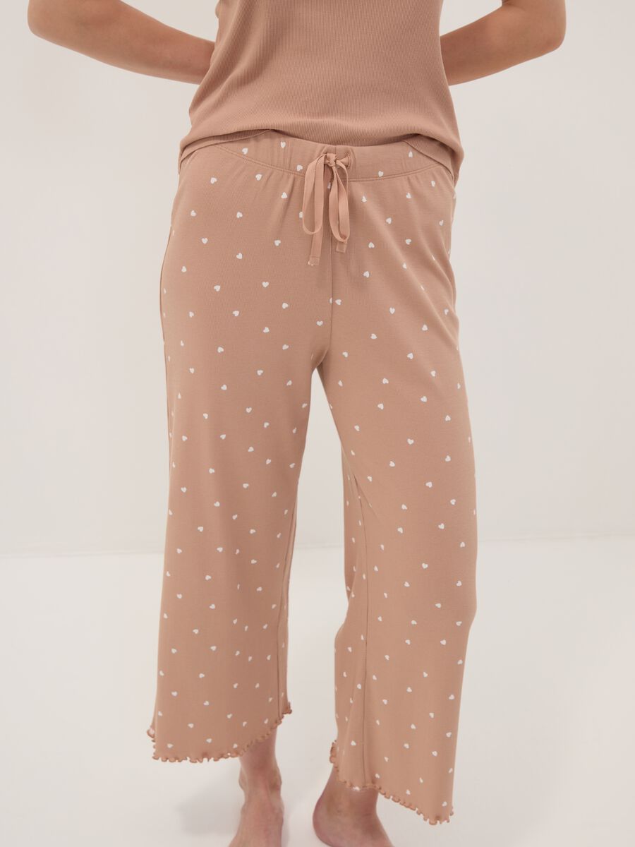 Brown pure organic cotton pyjamas with sleeveless top and printed trousers_3