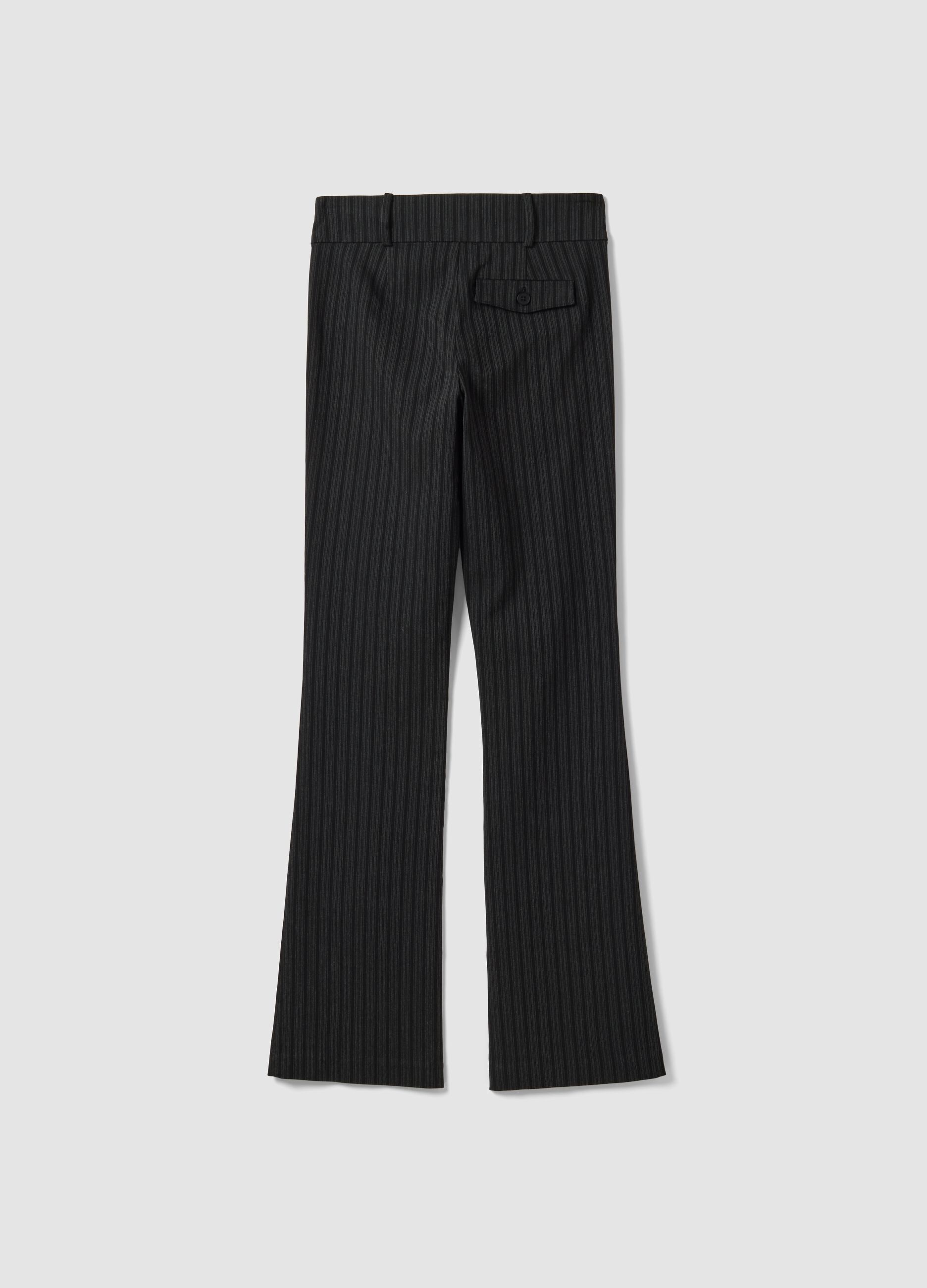 Black flared pinstripe trousers in stretch viscose
