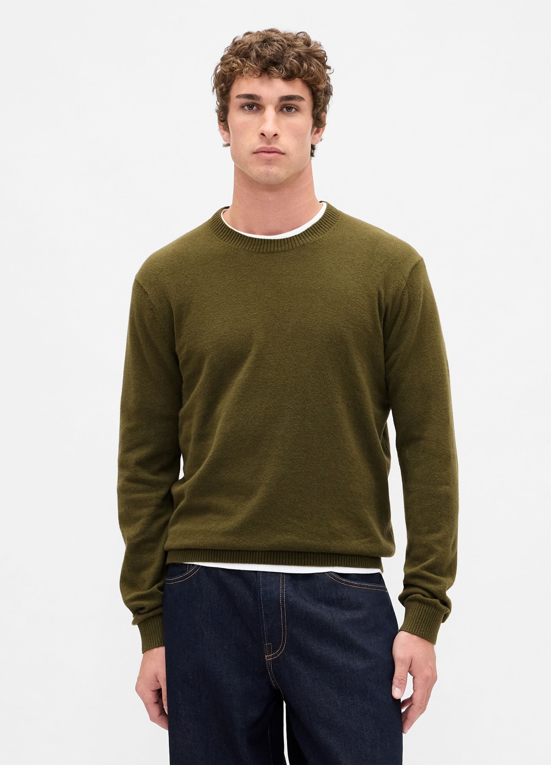 Green sweater in cotton and acrylic