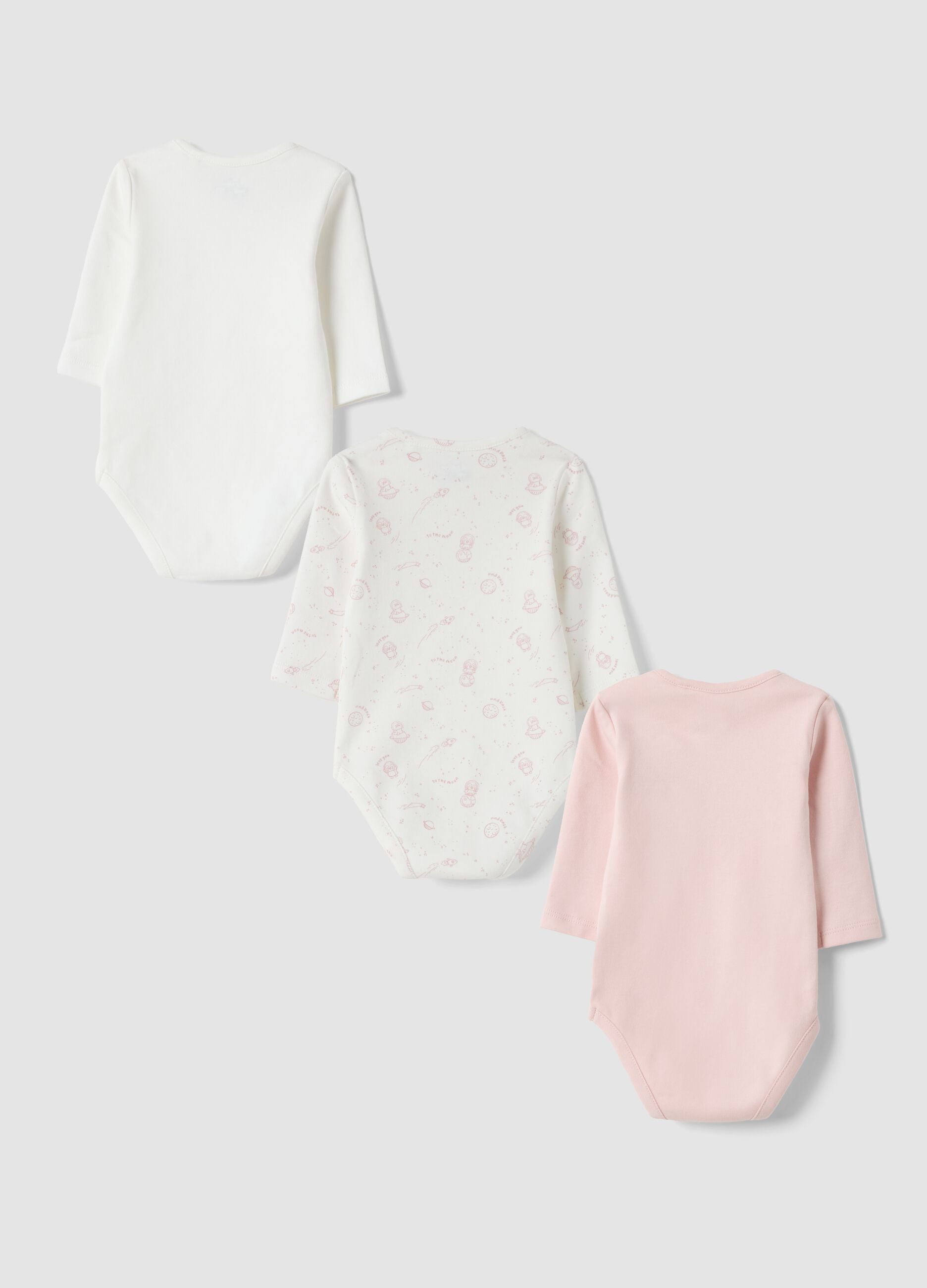 3-pack of pink and white organic cotton crew-neck bodysuits