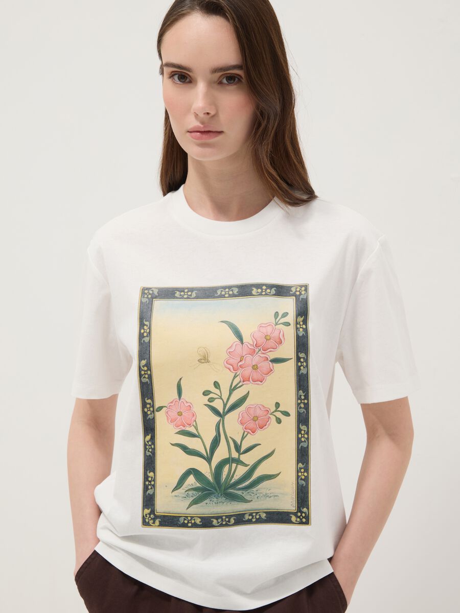 White pure cotton T-shirt with floral print_2