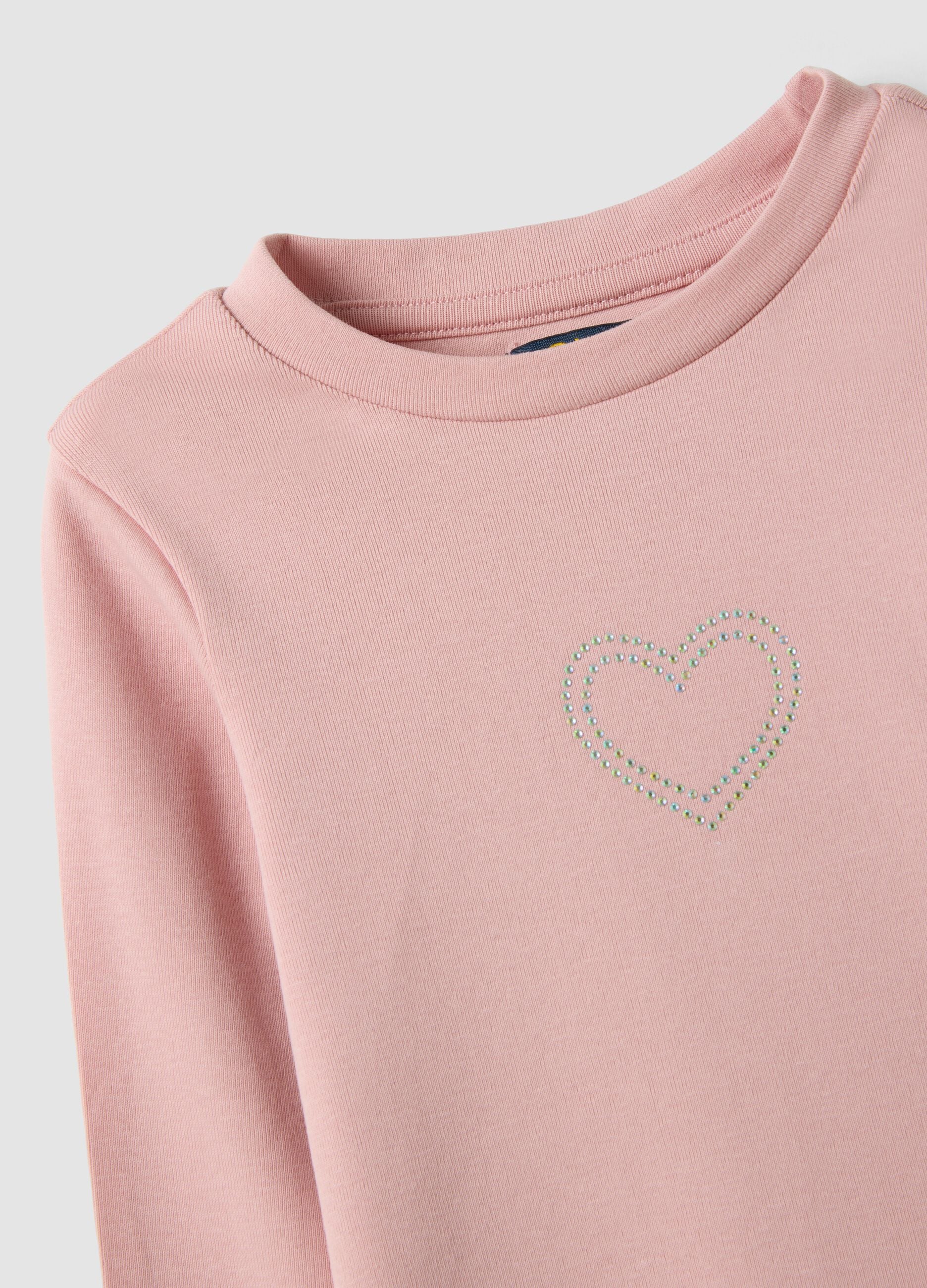 Pink stretch organic cotton T-shirt with printed detail for girls