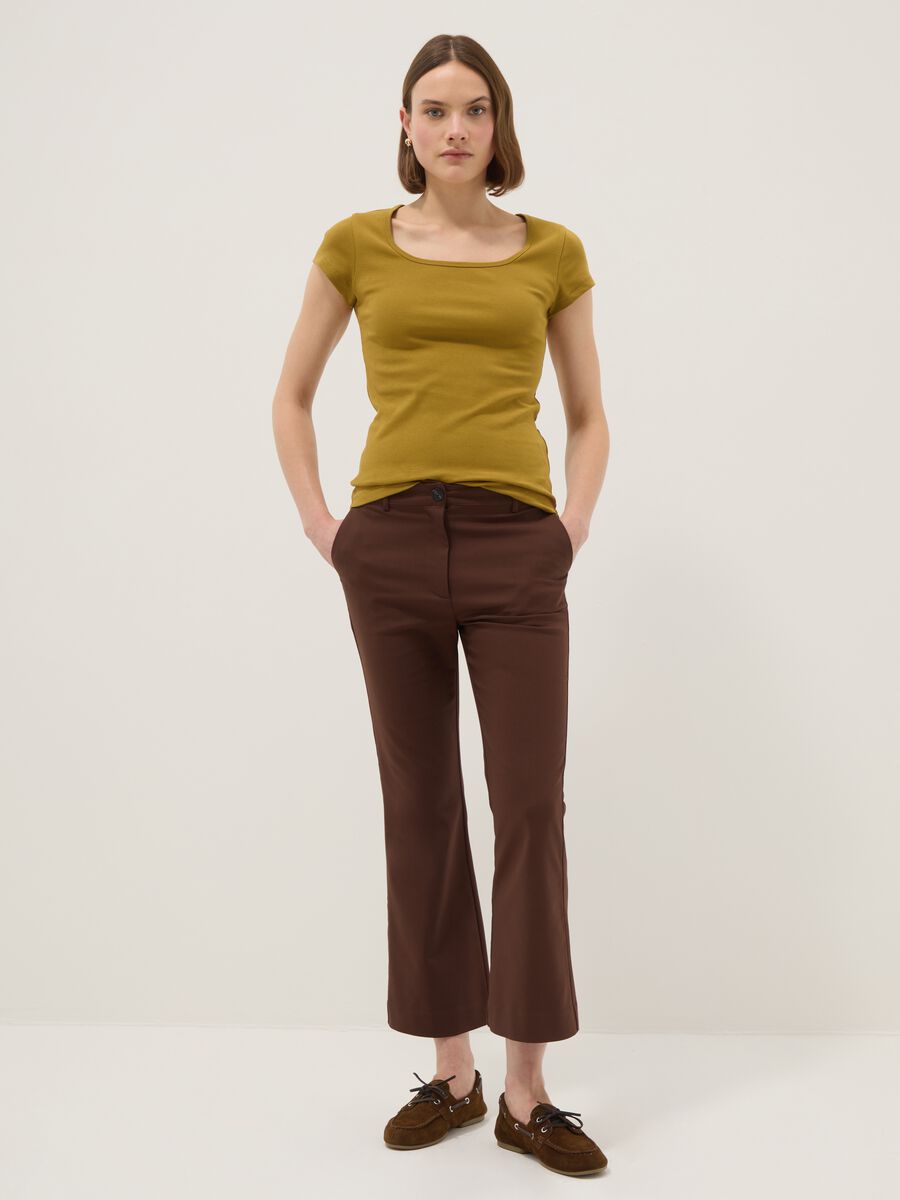 Green fitted stretch cotton T-shirt with square neckline_2