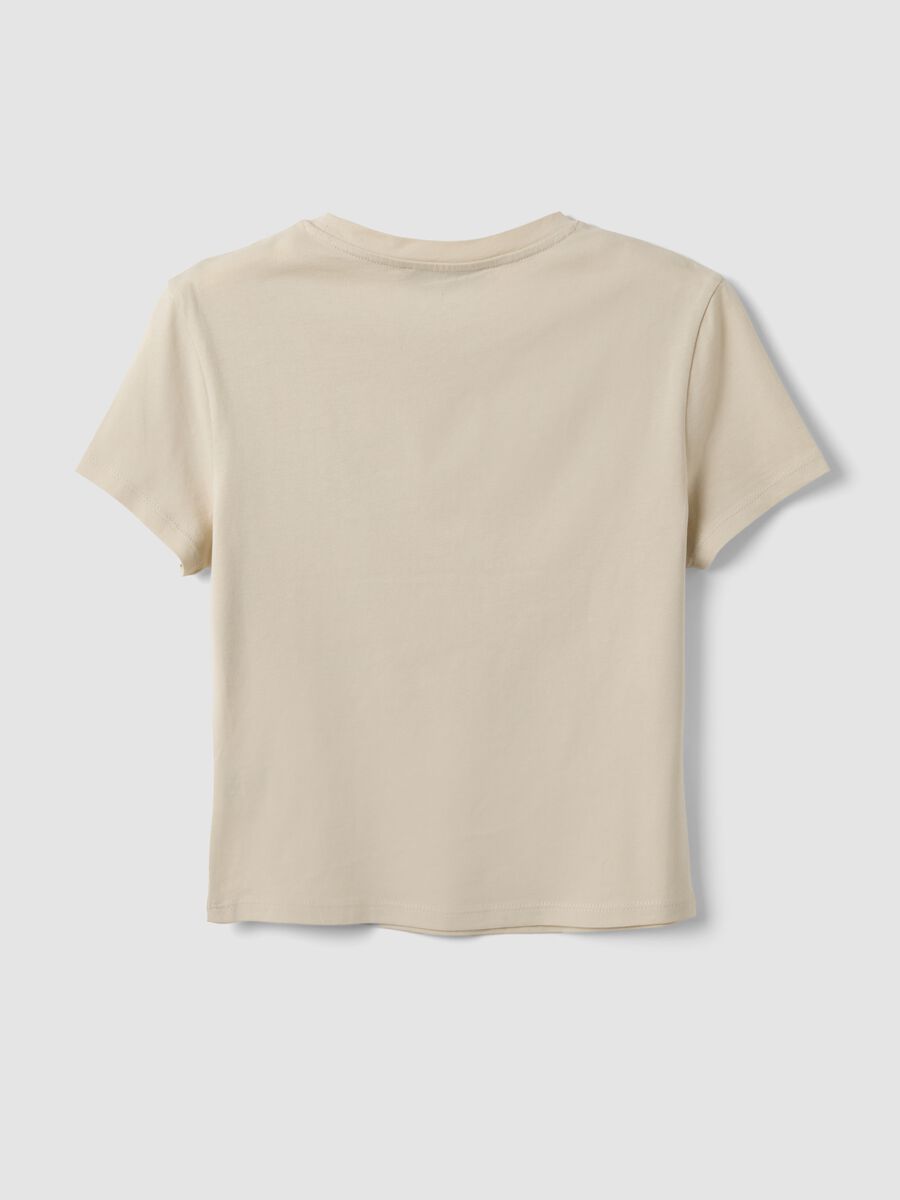 Beige cropped pure cotton crew-neck T-shirt with print_5