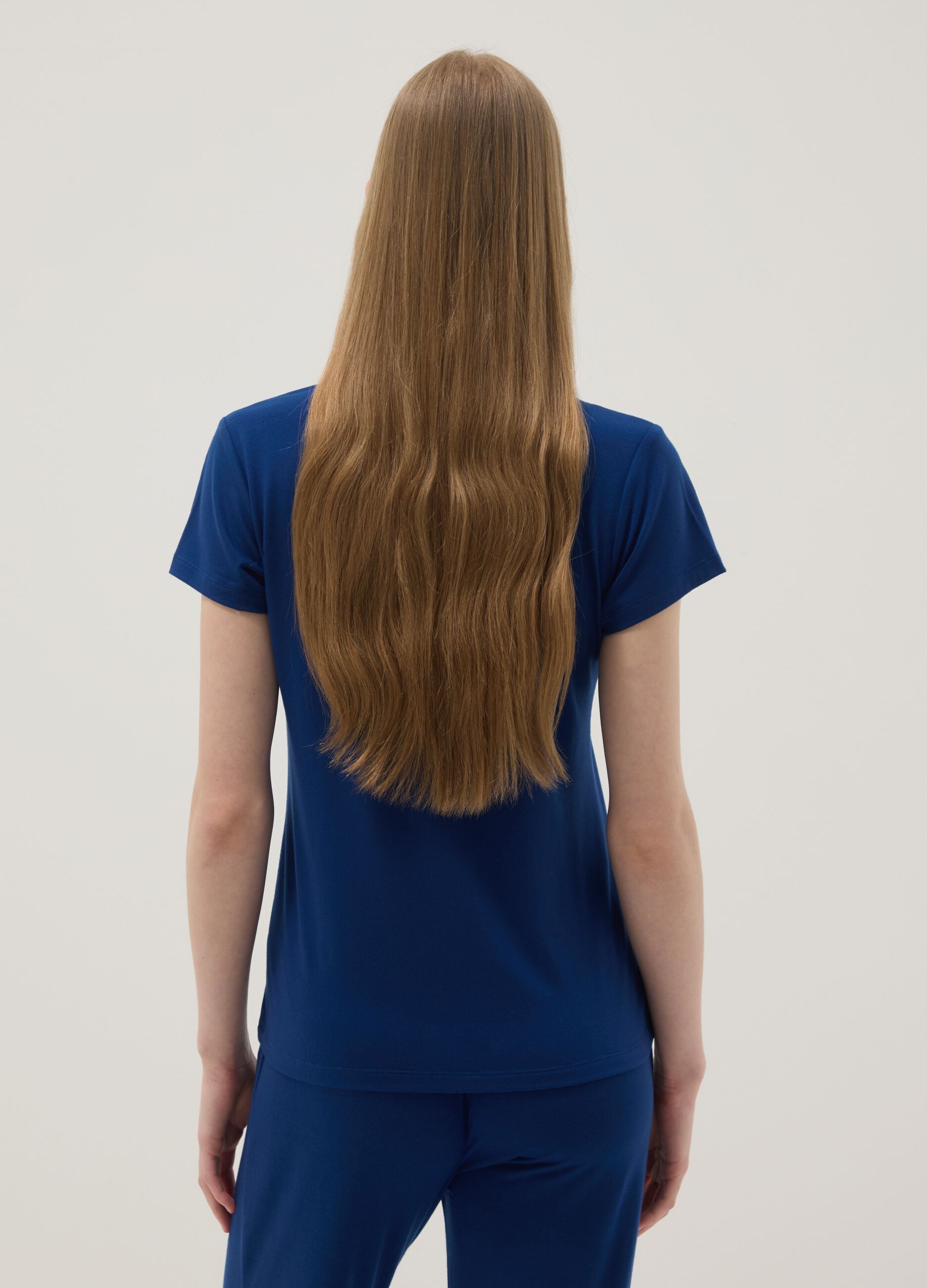 Blue Regular Fit Stretch Viscose Blend Pyjama Top