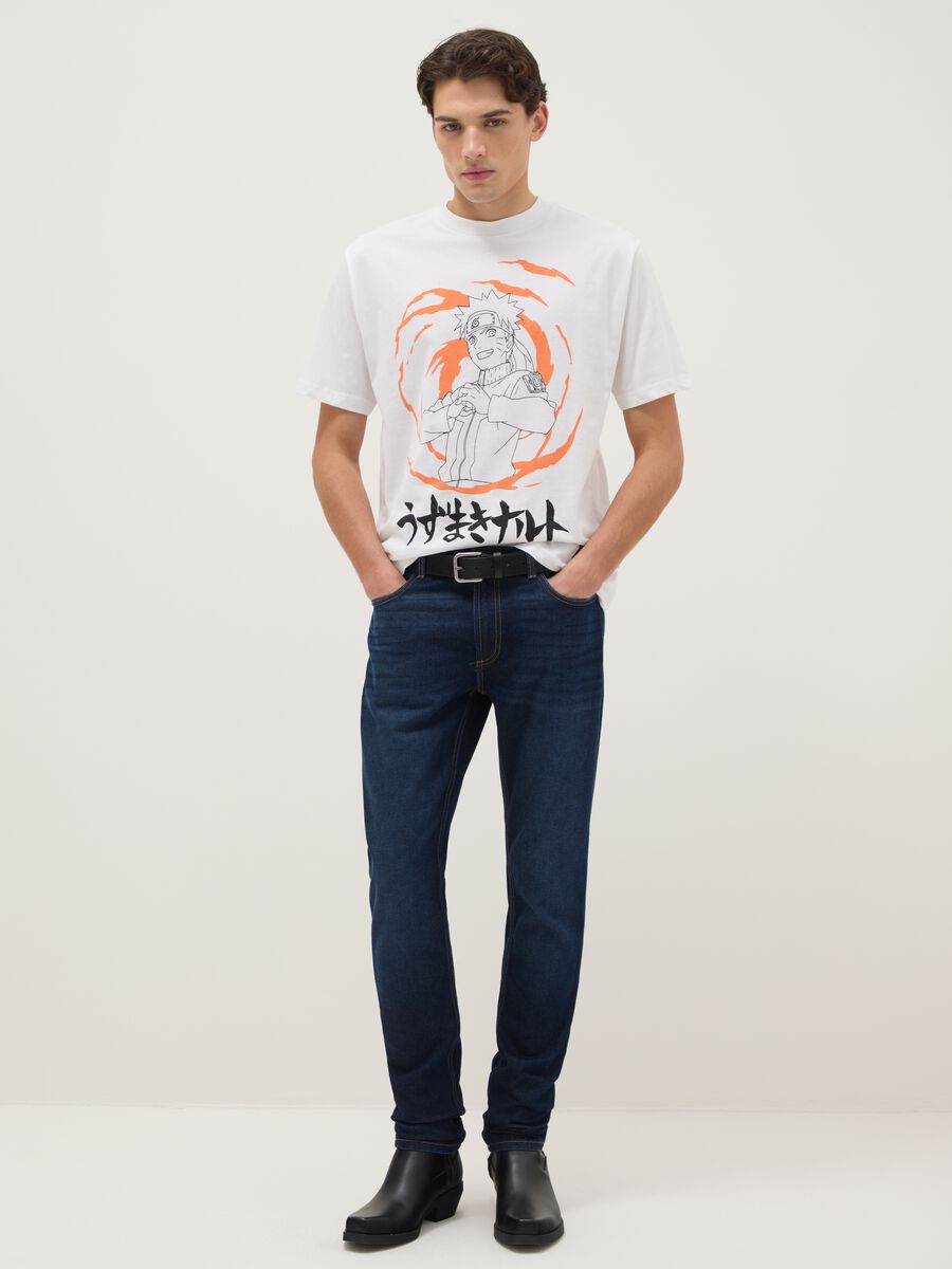 White pure cotton regular fit T-shirt with Naruto print_1