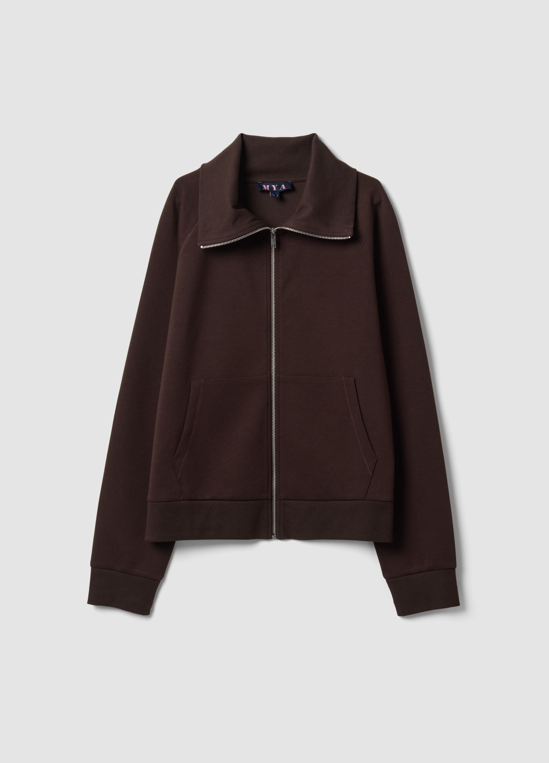 Brown stretch-viscose sweatshirt with regular-fit turtleneck