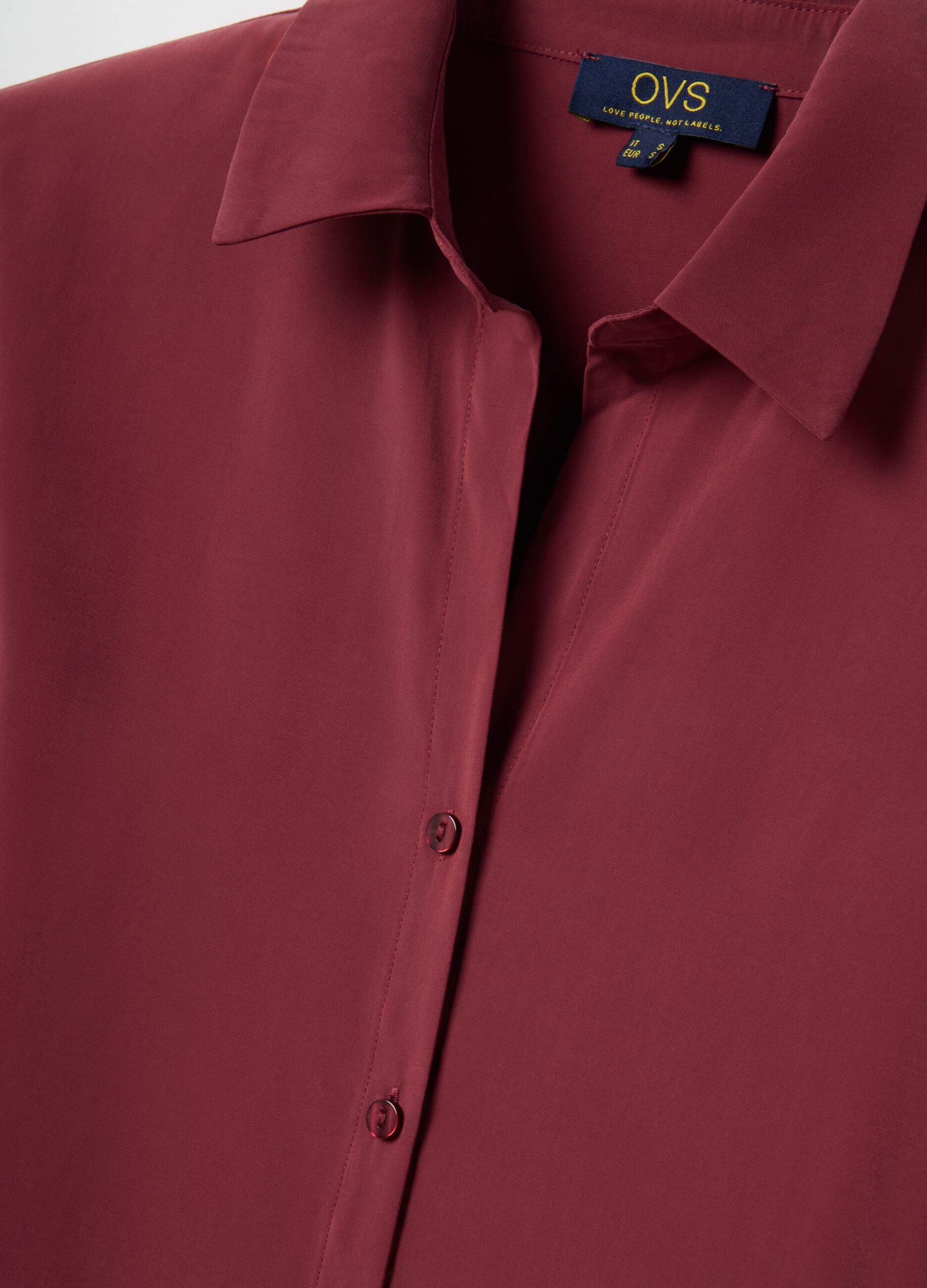 Red long-sleeve viscose blend shirt regular fit