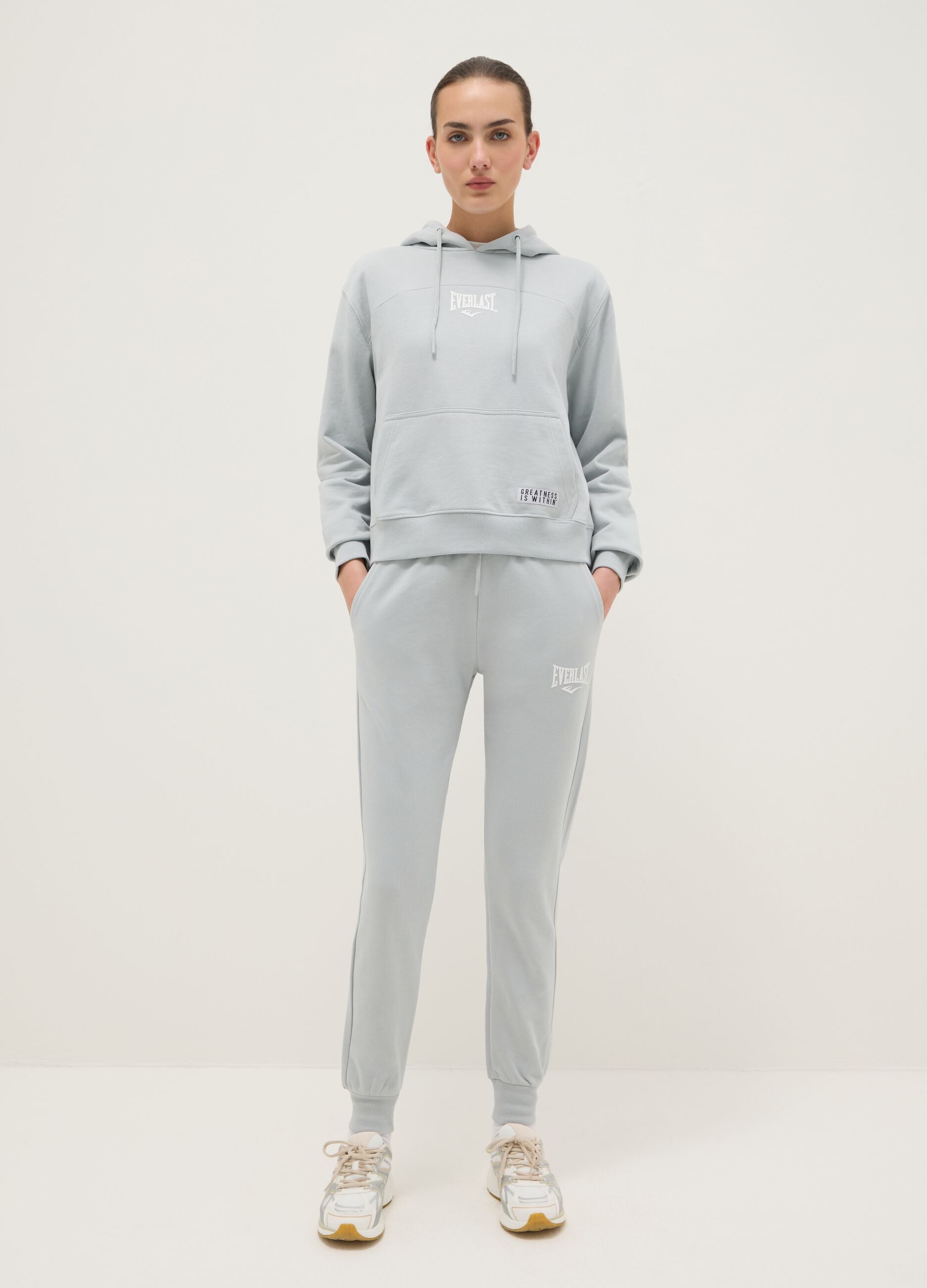 Grey cotton blend hoodie regular fit