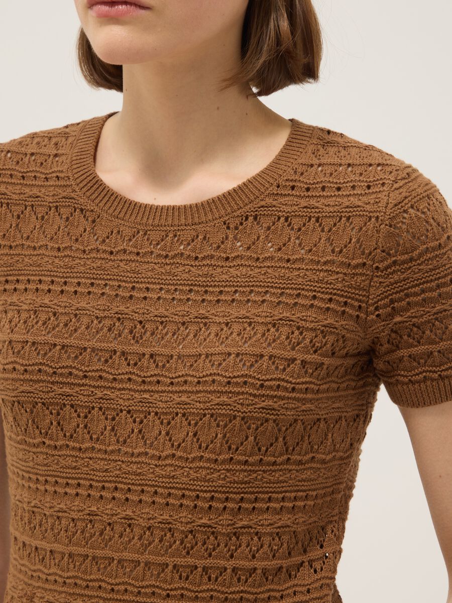 Maglia in puro cotone marrone regular fit con lavorazione a maglia_3