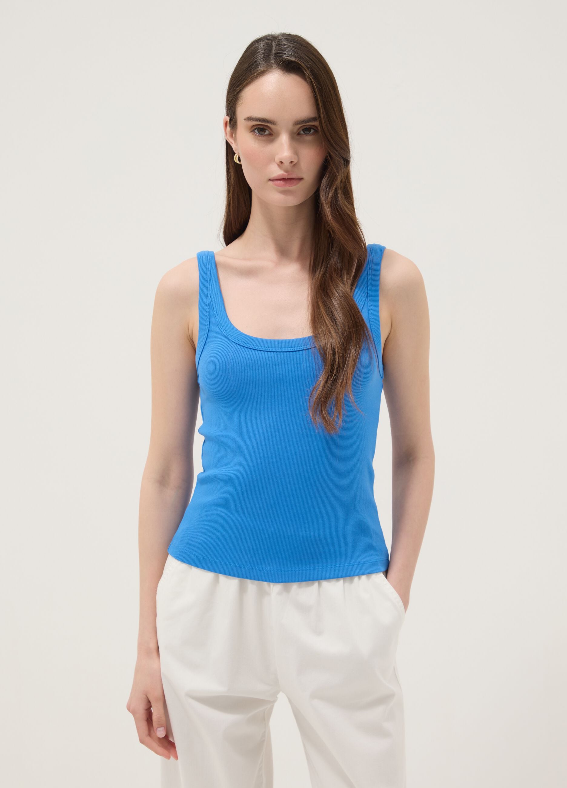 Blue fitted stretch cotton vest top