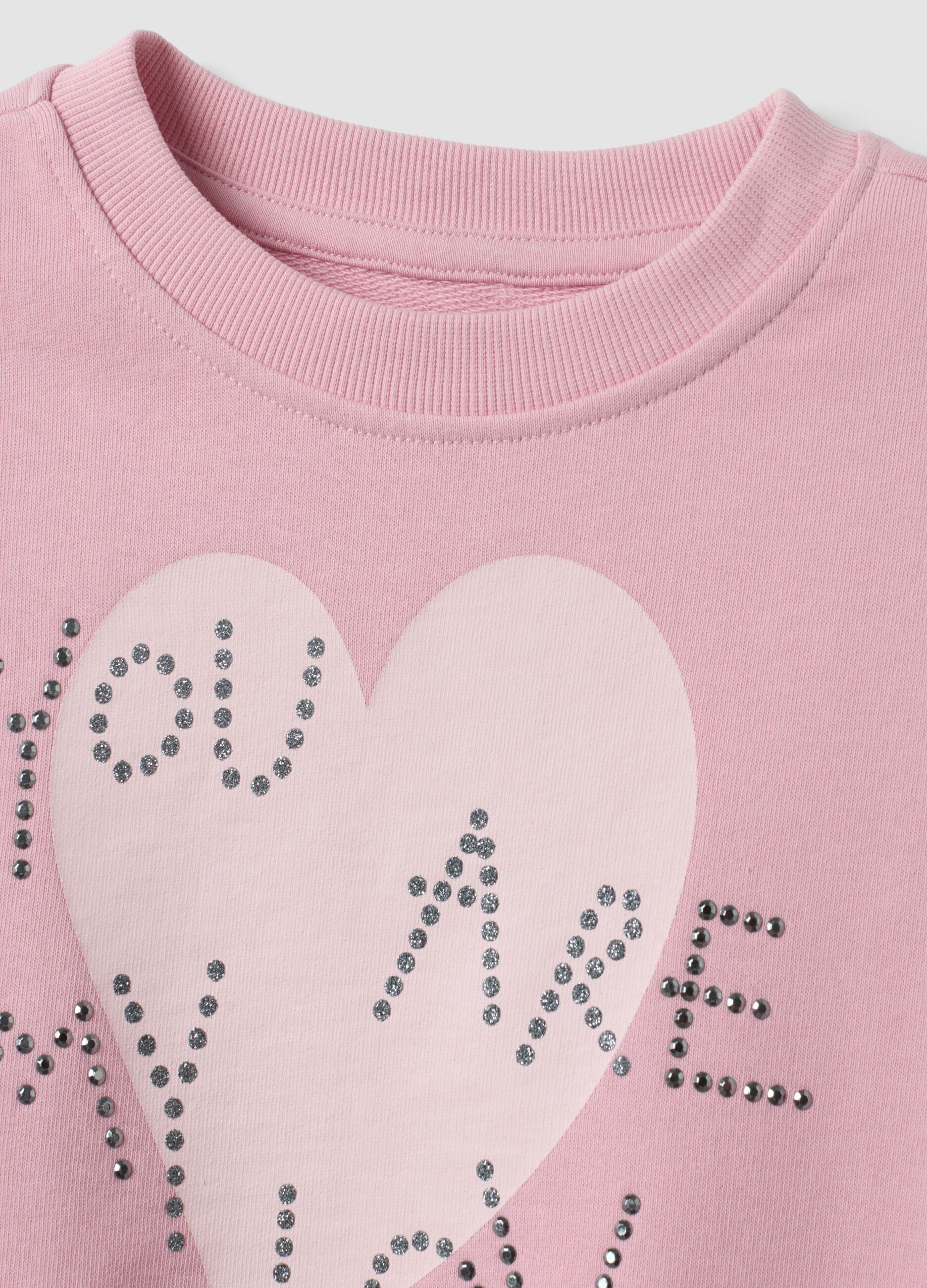 Pink pure cotton sweatshirt with heart print, regular fit, for girls