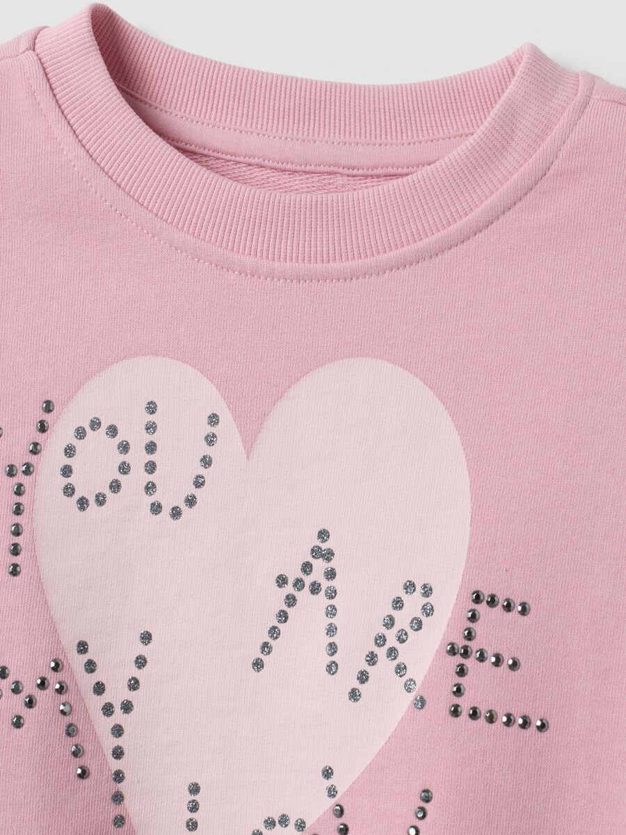 Pink pure cotton sweatshirt with heart print, regular fit, for girls_2