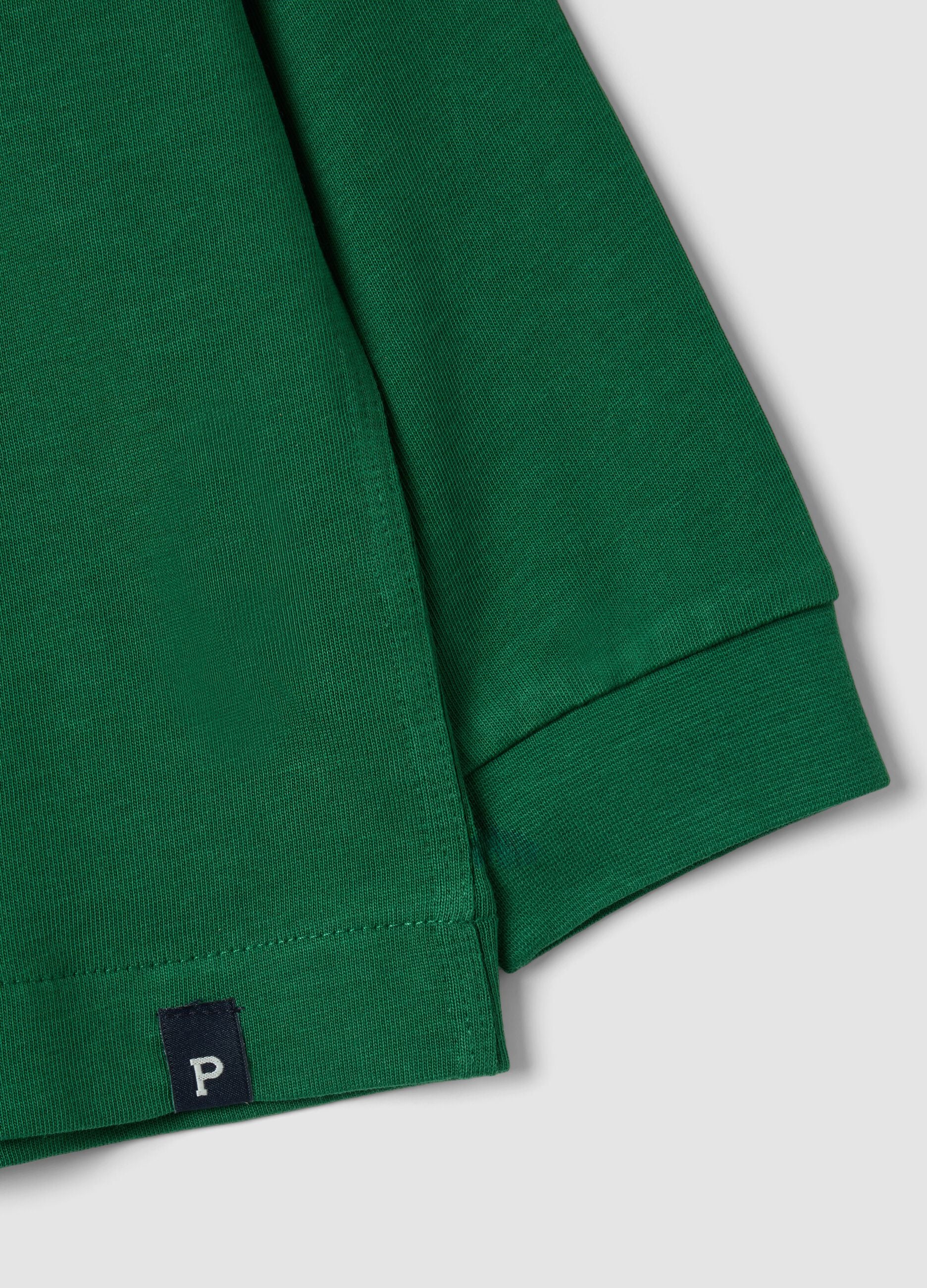 Green long-sleeve crew-neck pure cotton T-shirt for boys