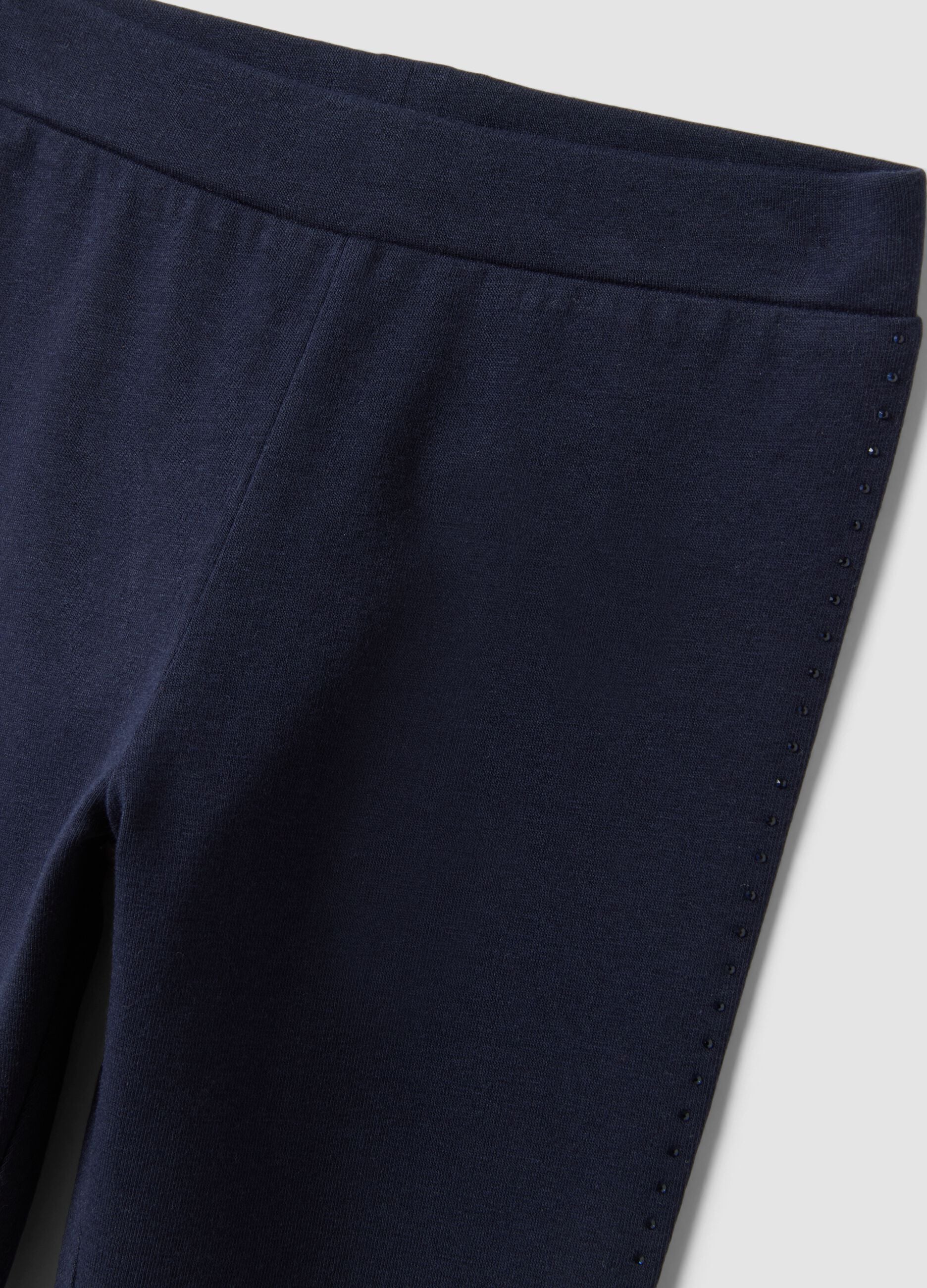 Blue stretch organic cotton leggings with rhinestones for girls