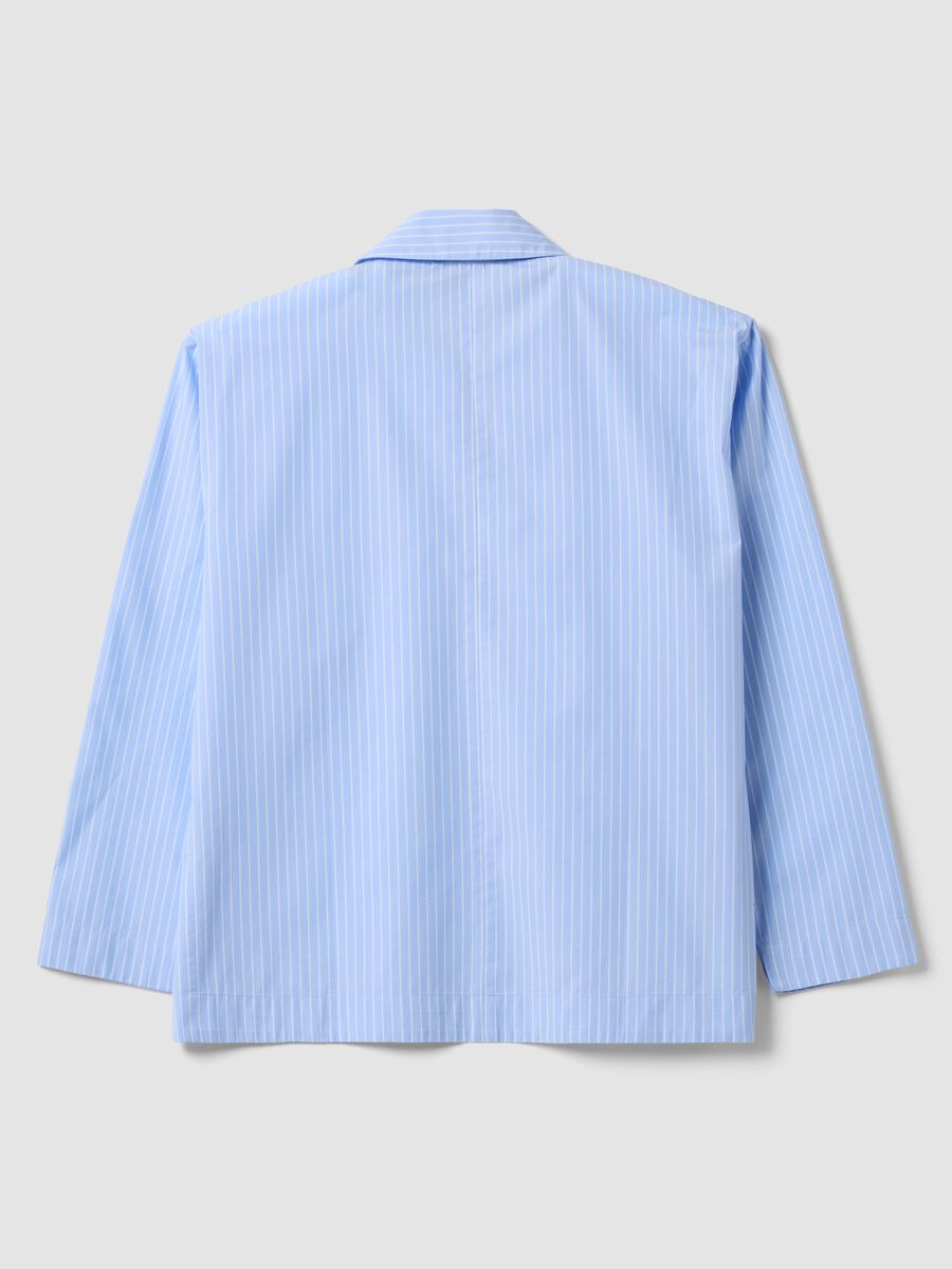Blue striped pure cotton poplin shirt with V-neck_6