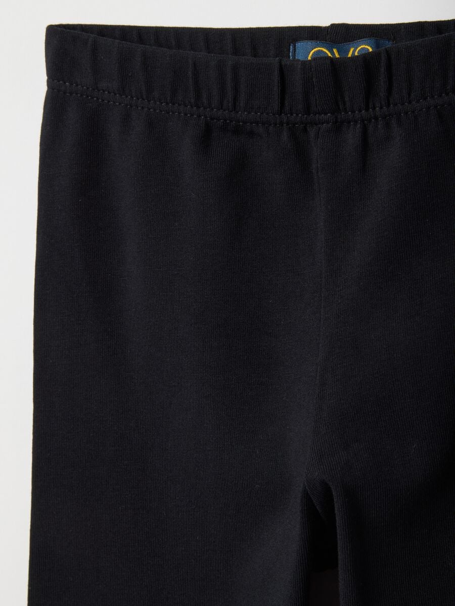 Girls' Slim Fit Black Stretch Cotton Leggings_2