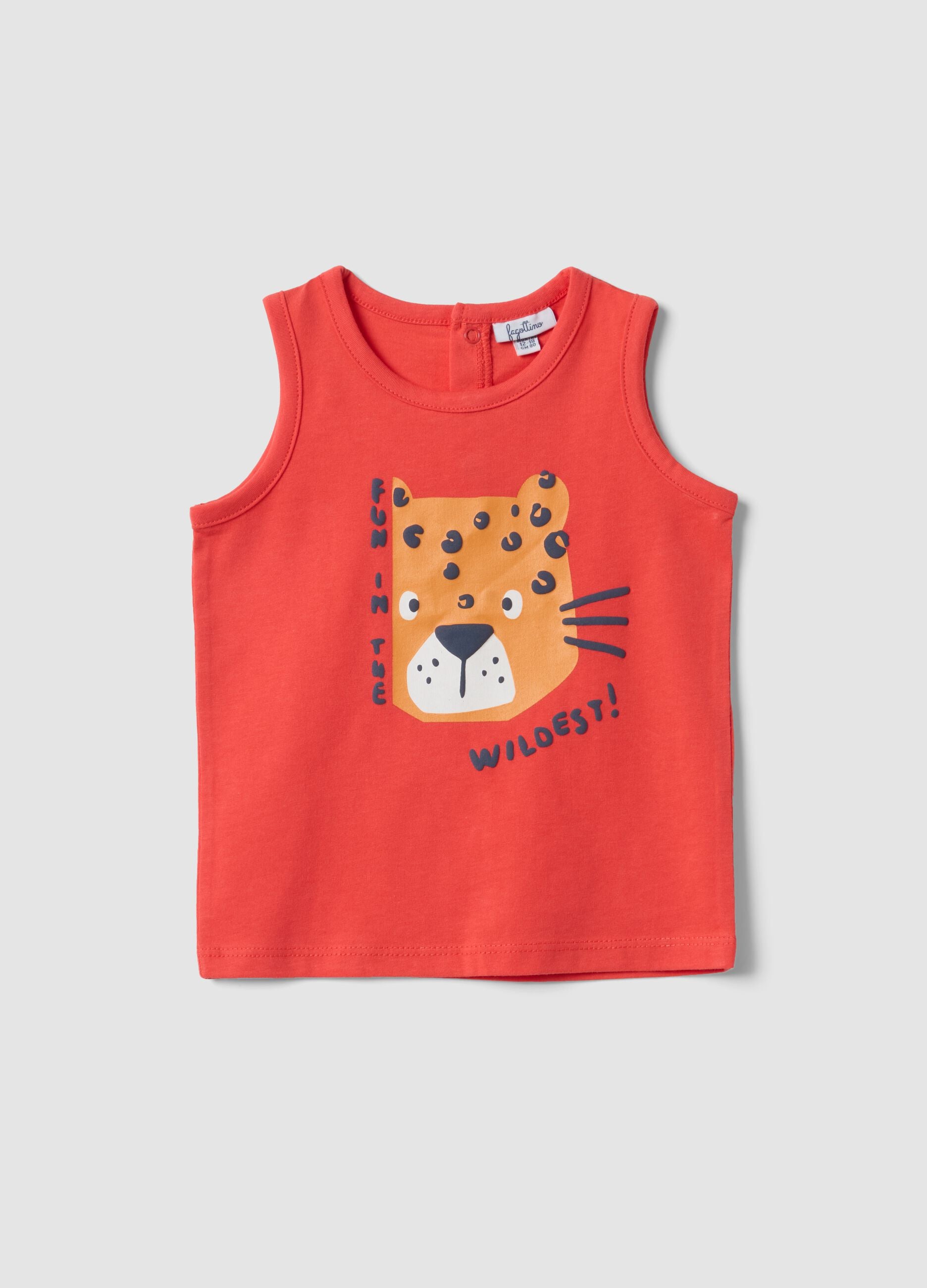 Red pure cotton vest top with print