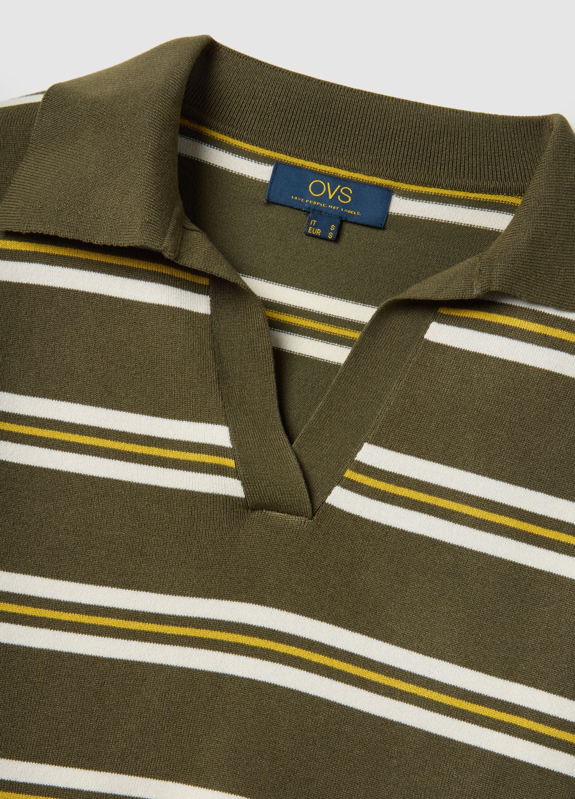 Multicolour striped regular fit jumper with polo collar