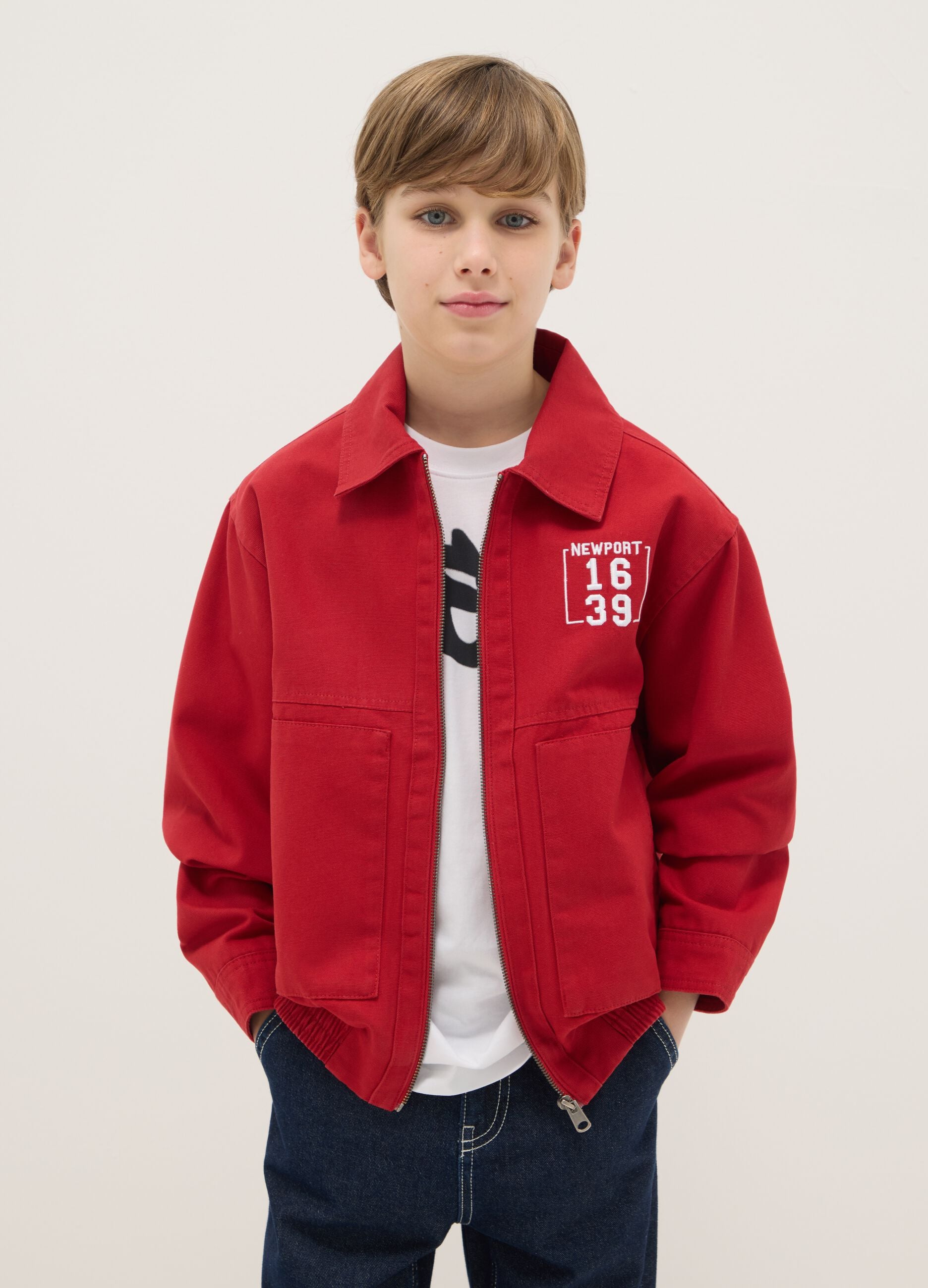 Red pure cotton jacket regular fit for boys