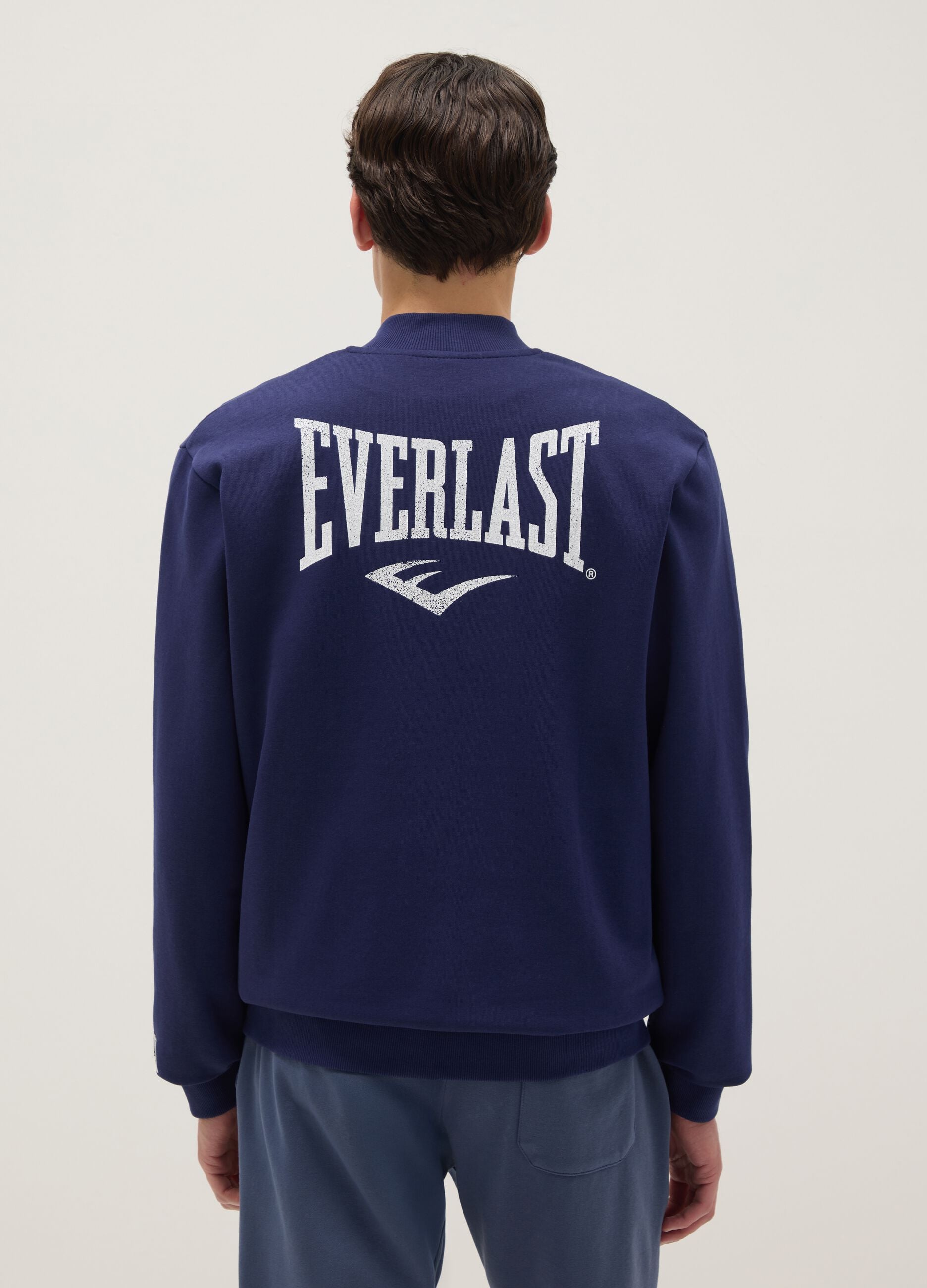 Blue cotton blend jacket regular fit with buttons and Everlast logo