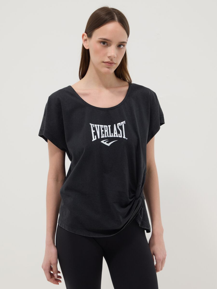 Black pure cotton regular fit T-shirt with knot detail_0