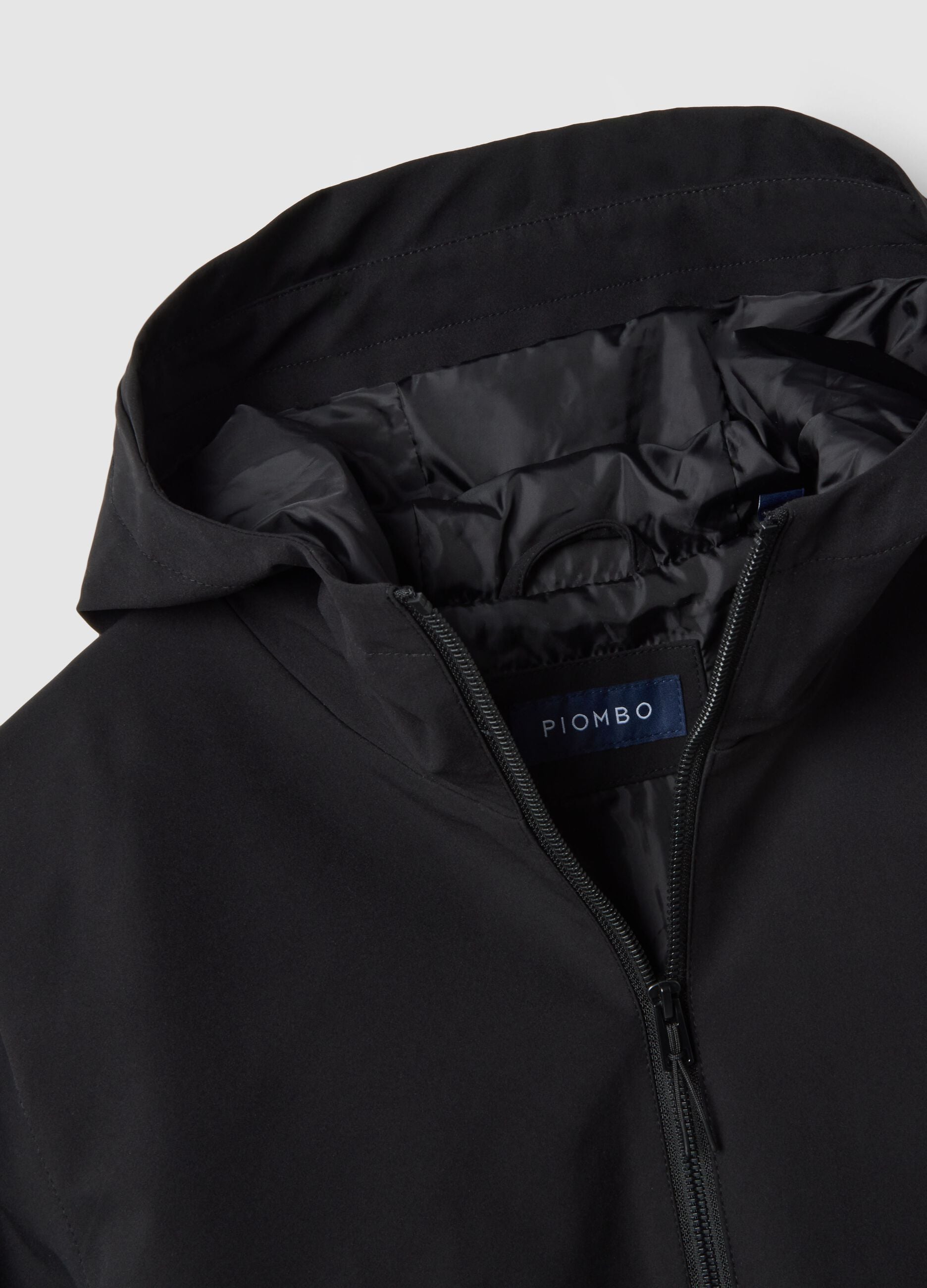 Black regular fit jacket with hood and zip