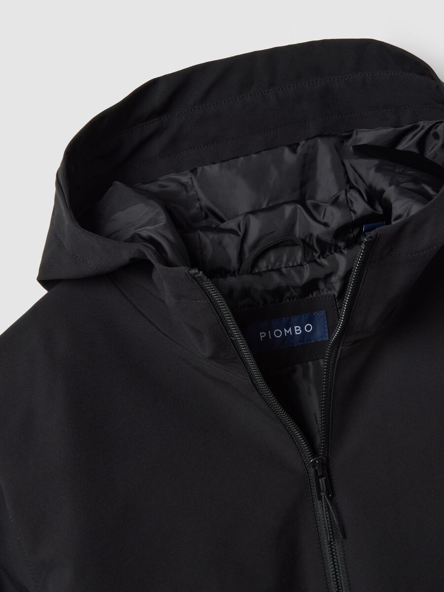 Black regular fit jacket with hood and zip_5