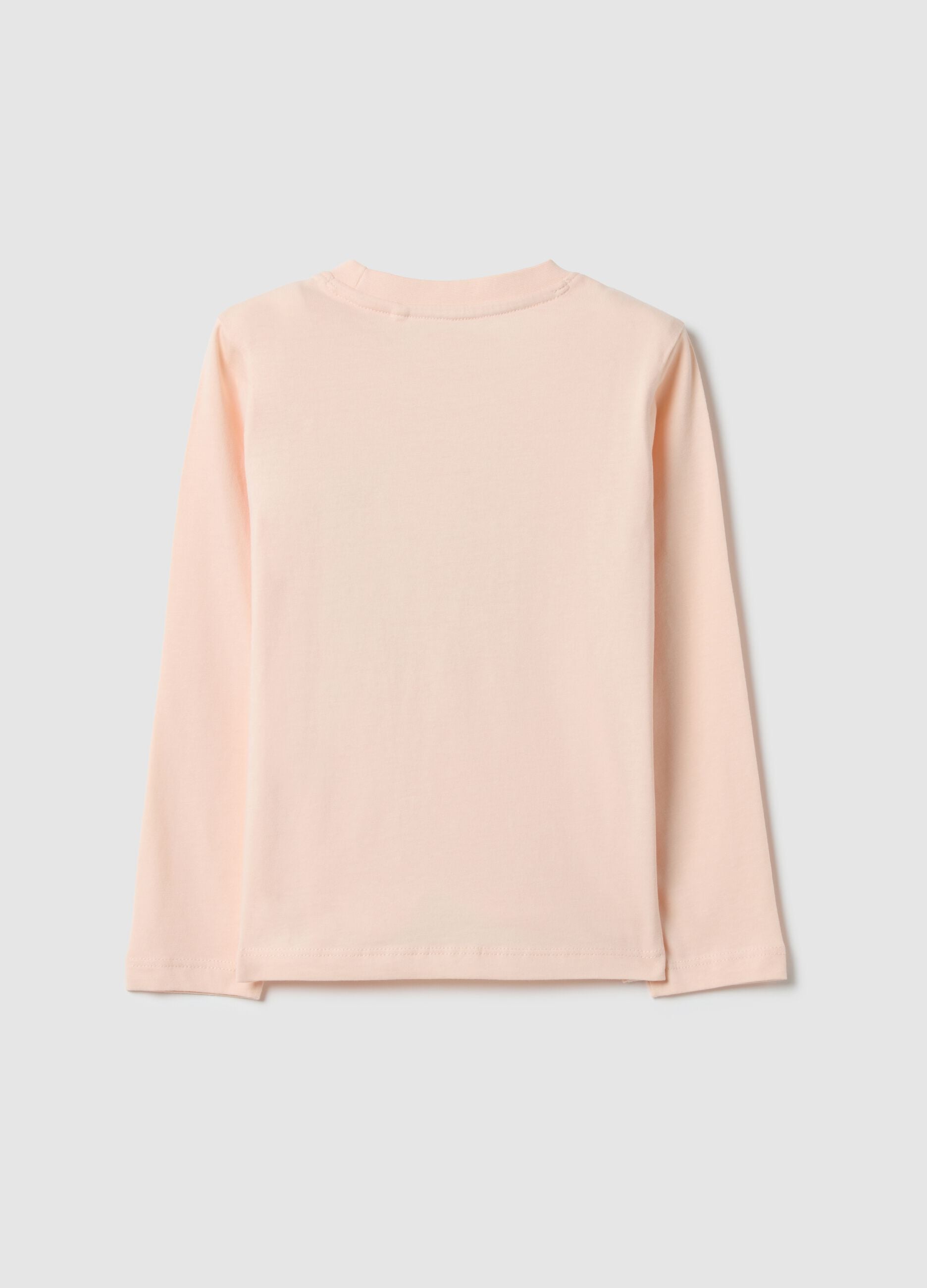 Beige pure cotton regular fit T-shirt with print for girls