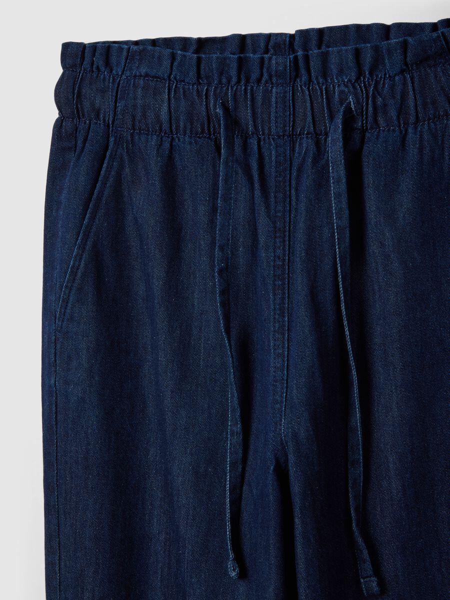 Pantaloni paper bag in puro cotone denim blu _5